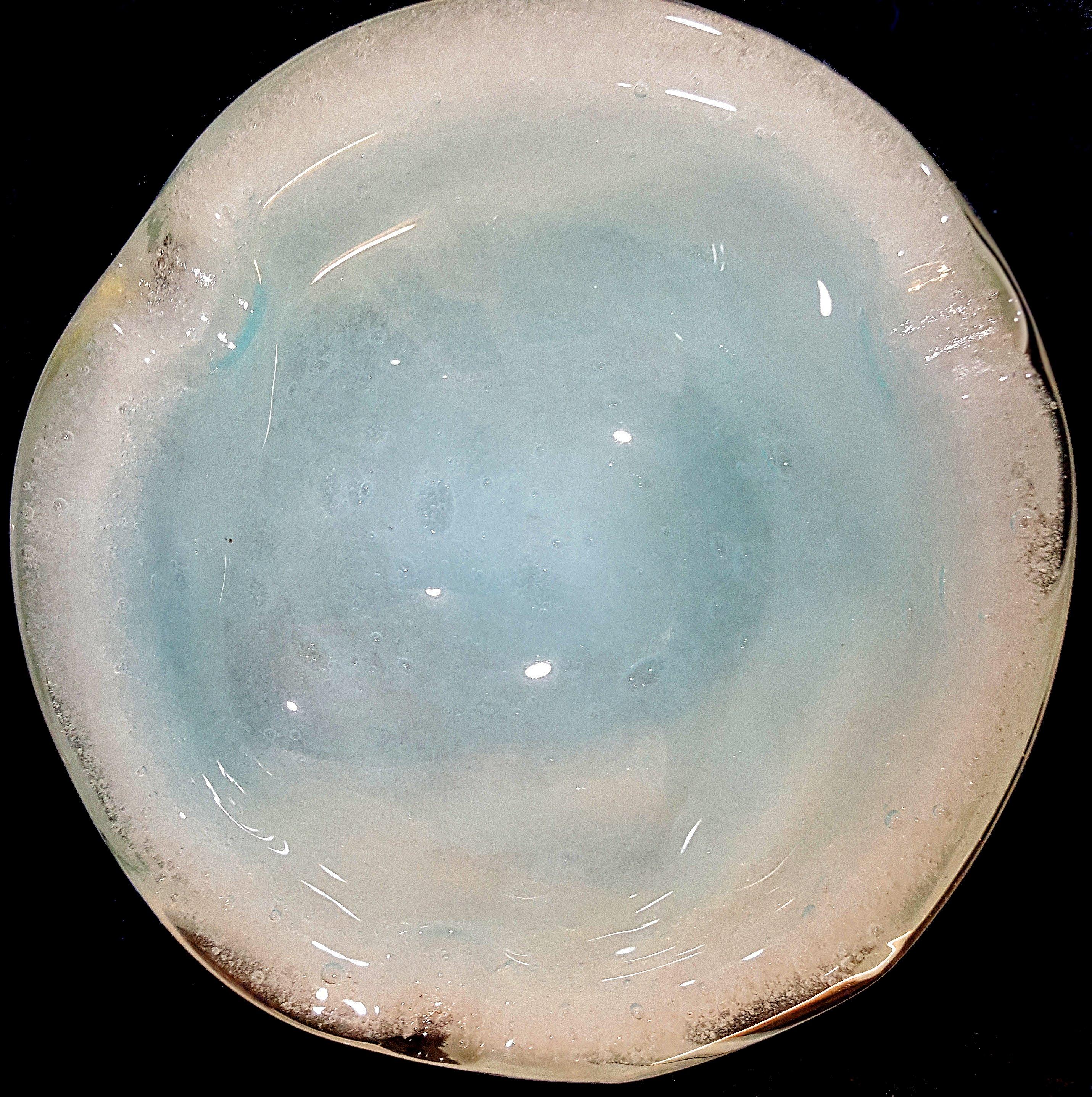 Moderne Murano Glas Bollicine Schale/Aschenbecher, Himmelblau & Weiß, Seguso, Mitte des Jahrhunderts (Italienisch) im Angebot
