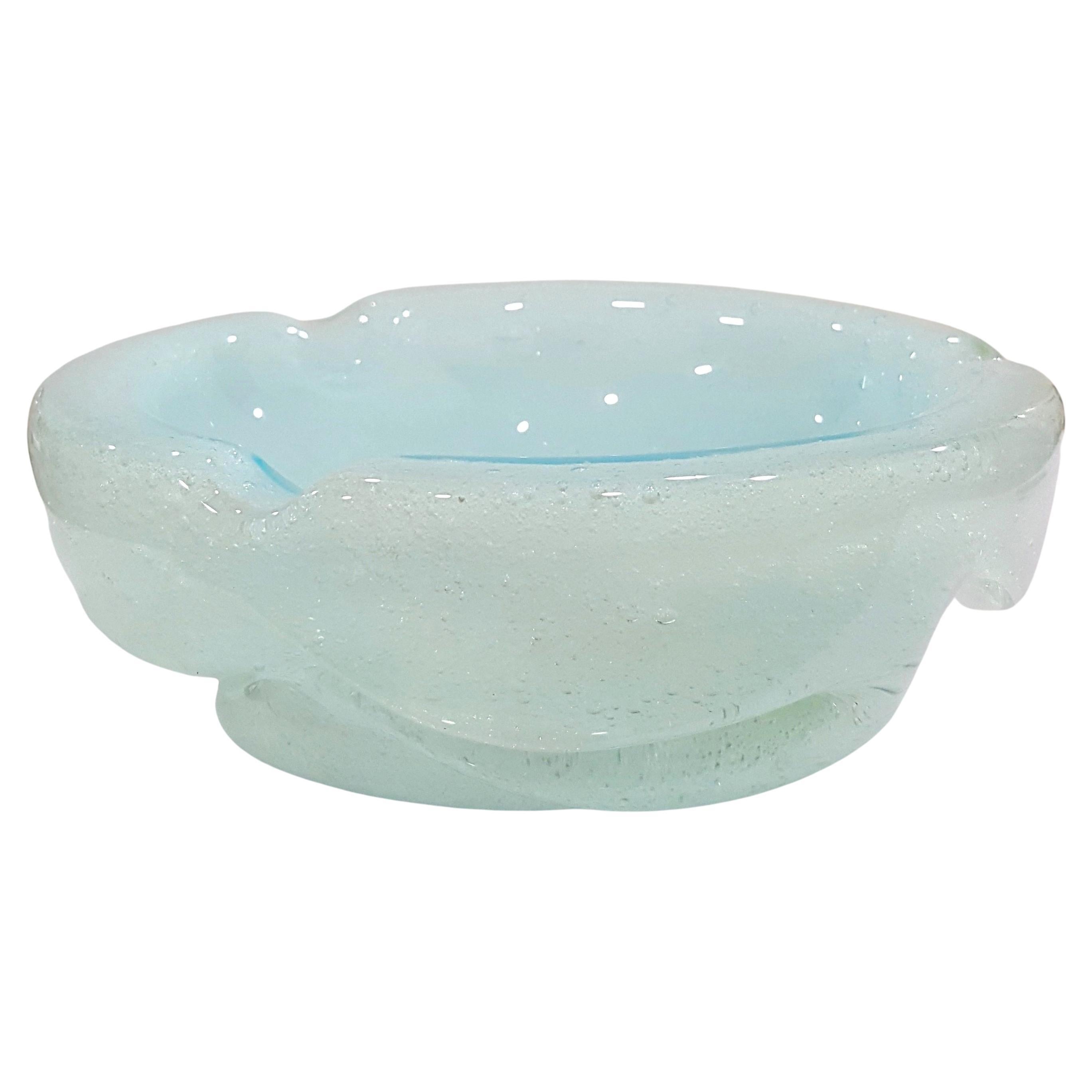 Murano Glass Bollicine Ashtray, Sky Blue in White, by Seguso For Sale 1