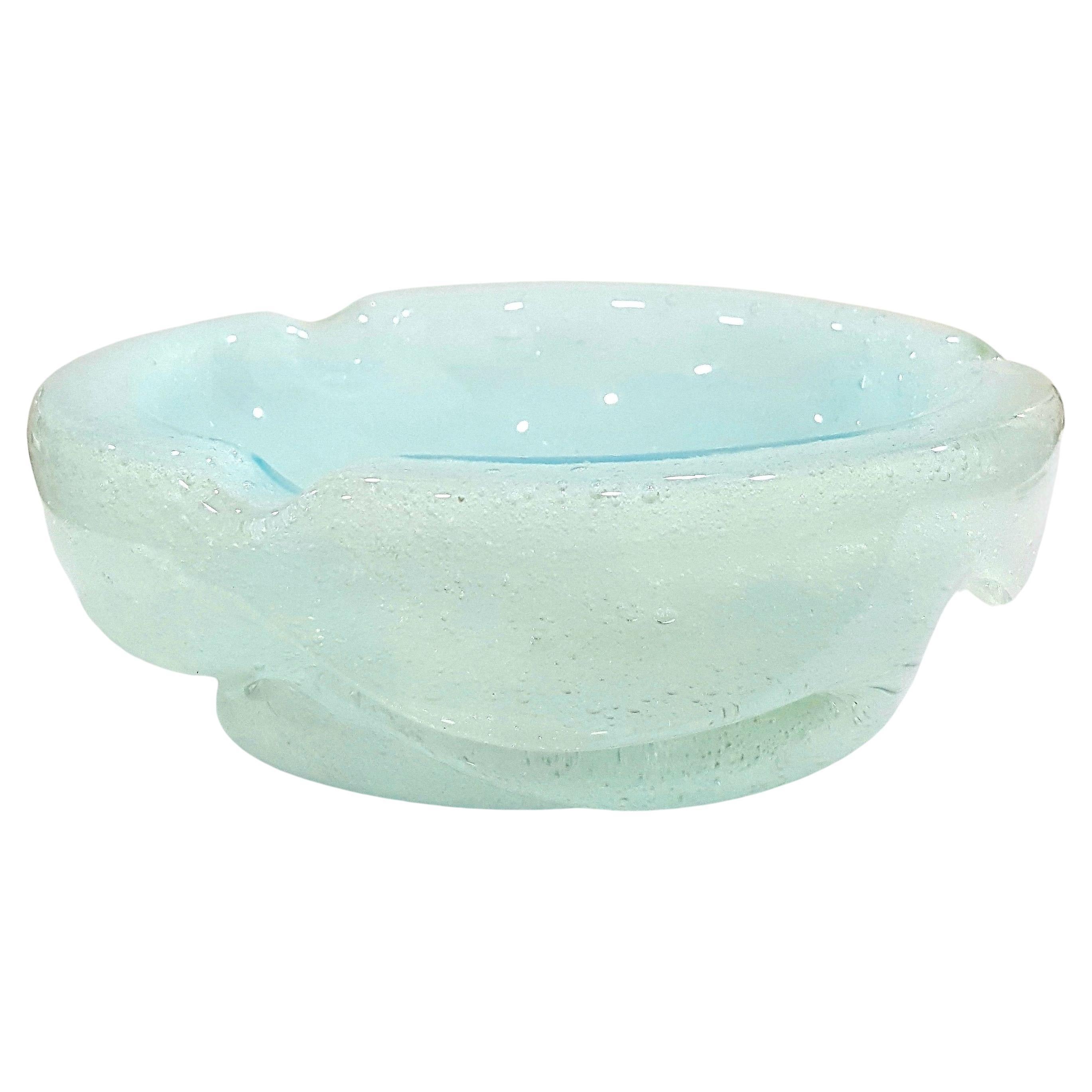 Mid-Century Modern Murano Glass Bollicine Bowl/Ashtray, Sky Blue & White, Seguso