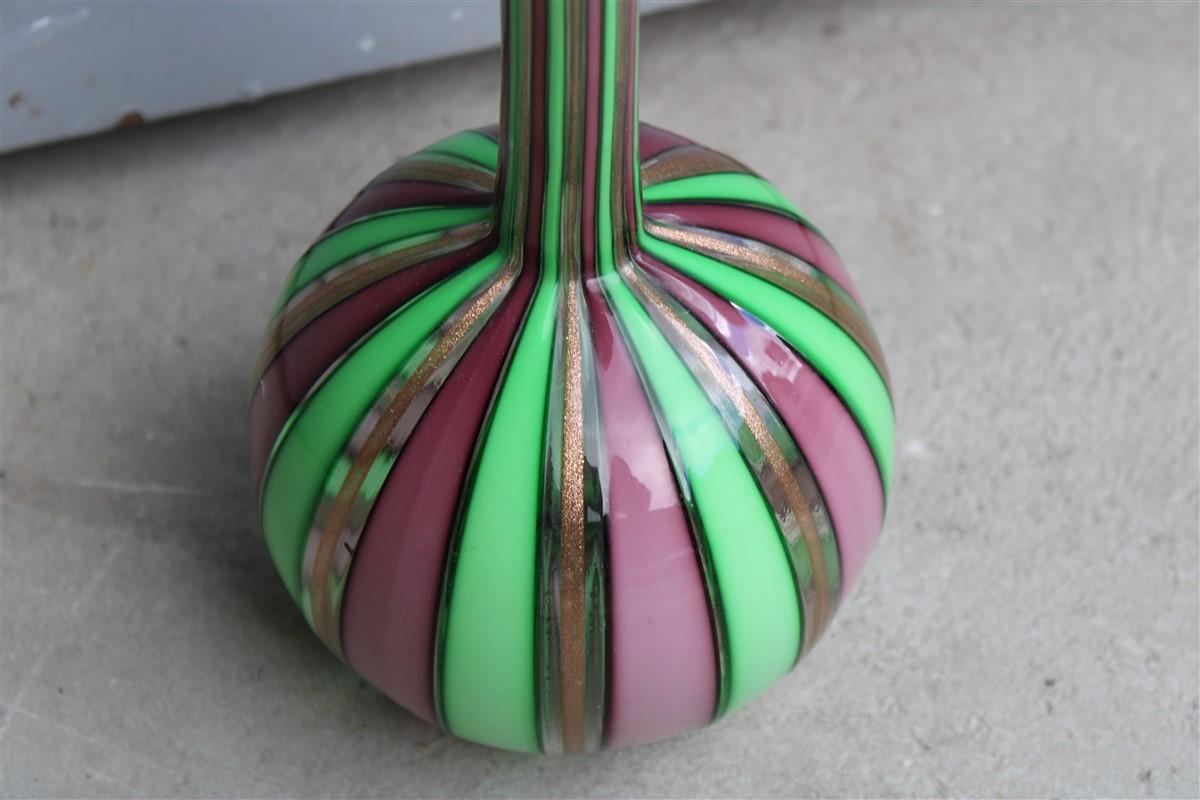 Mid-Century Modern Murano Glass Bottle Colored Green and Gold, Italy, 1970s For Sale