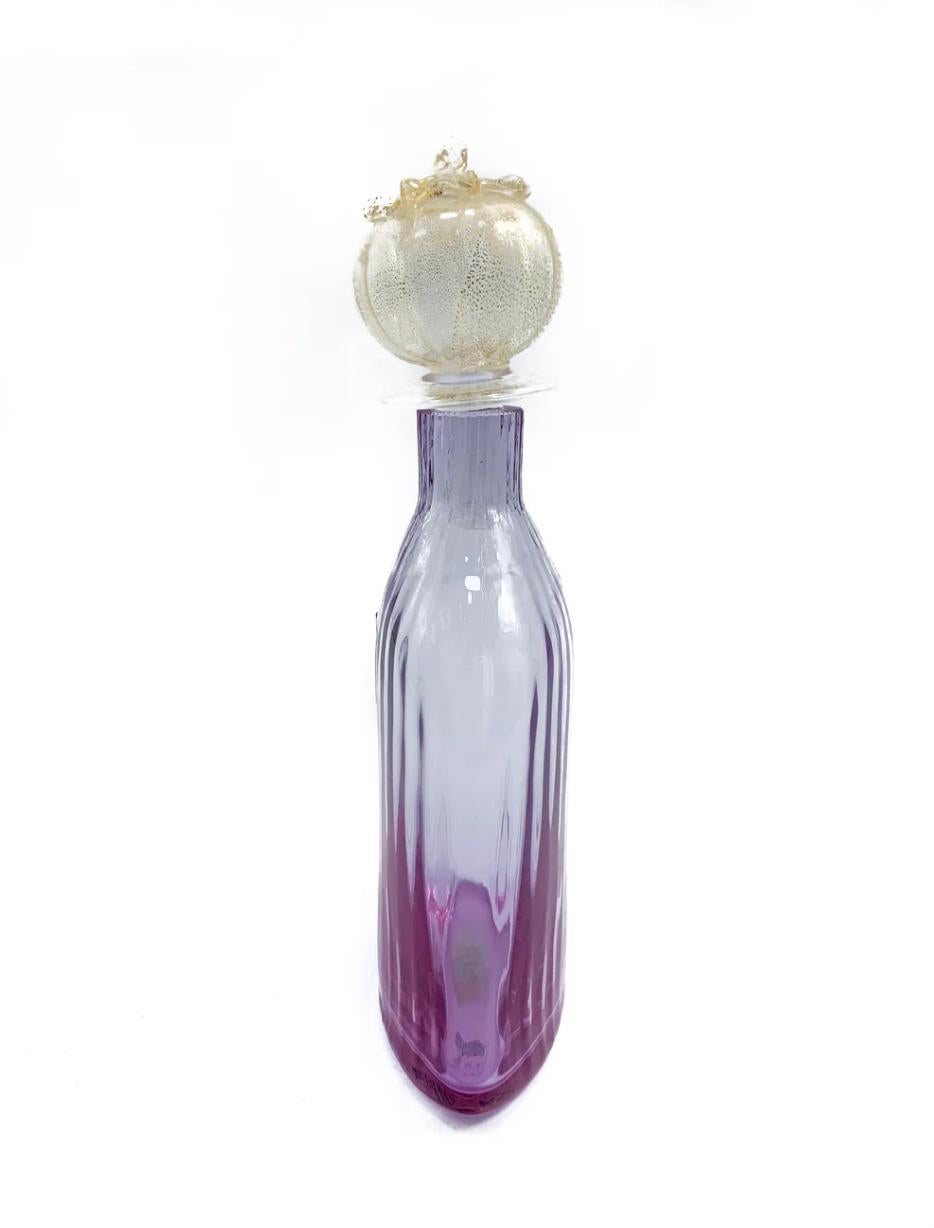 Mid-Century Modern Murano Glass Bottle Signed by Carlo Moretti from the 1970s For Sale