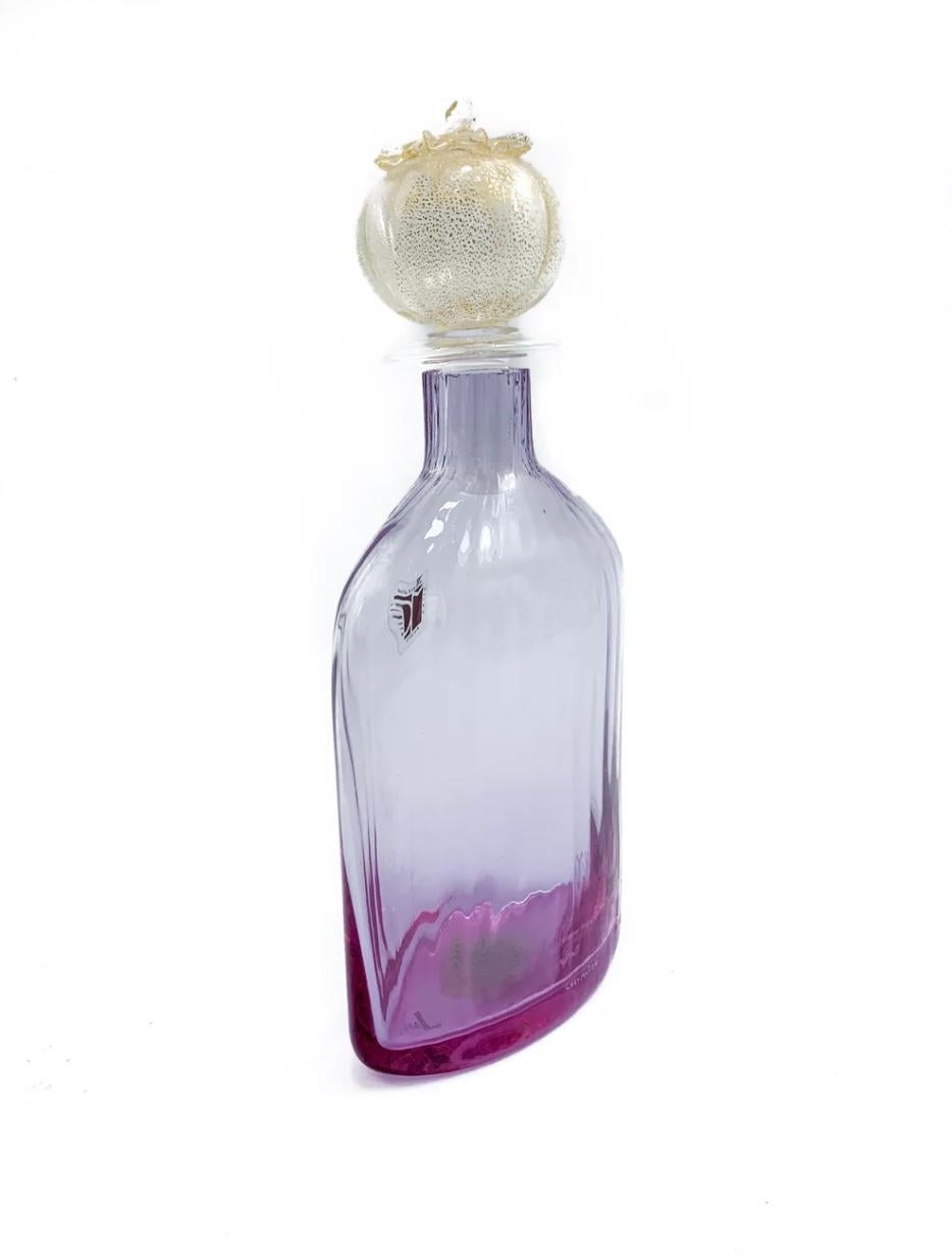 Mid-Century Modern Murano Glass Bottle Signed by Carlo Moretti from the 1970s For Sale