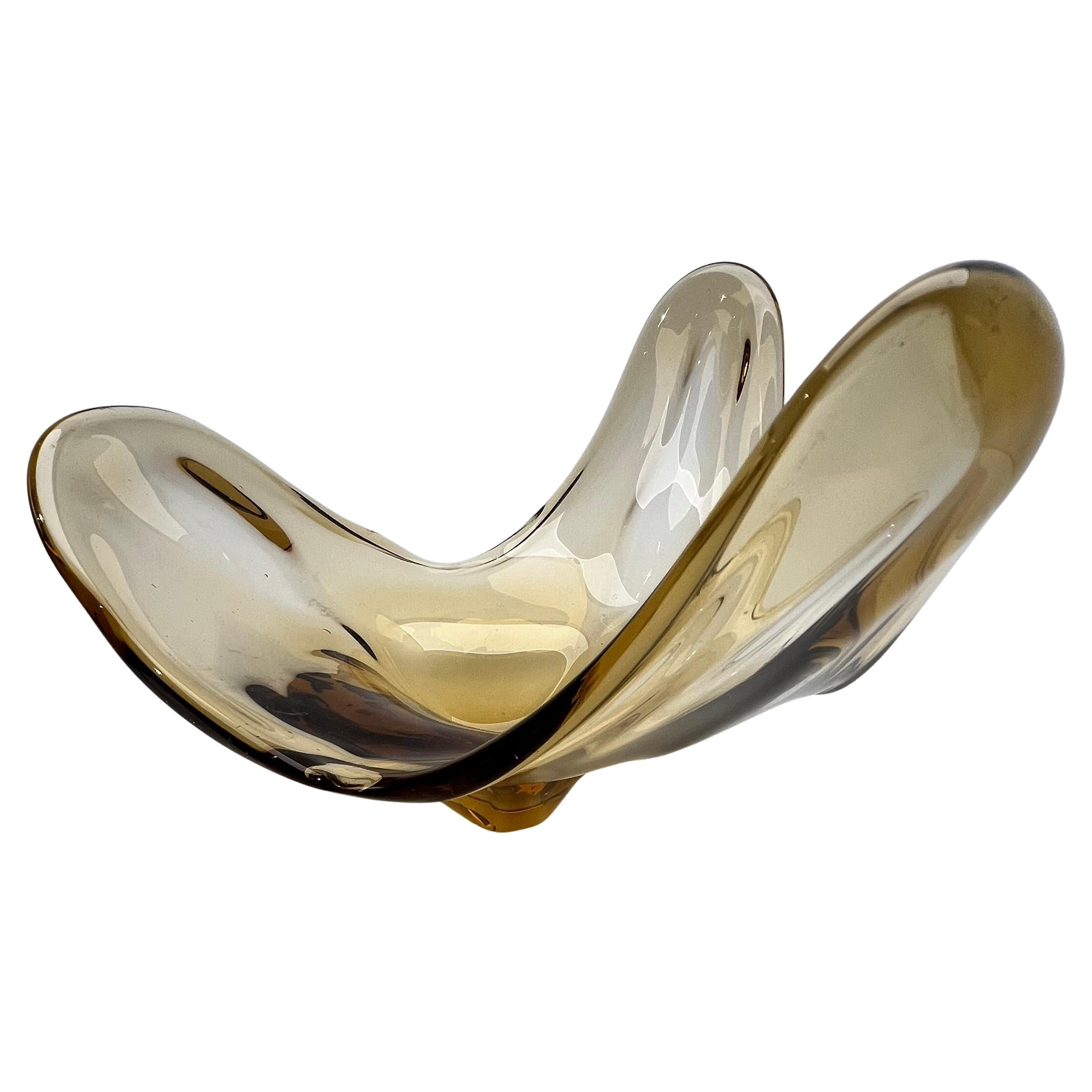 Ocher Murano Glass Bowl, Hand-Blown, Mid-Century Modern, Italy, 1970s