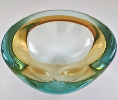 Murano Glass Bowl, Alfredo Barbini or Seguso, Aqua Green & Yellow