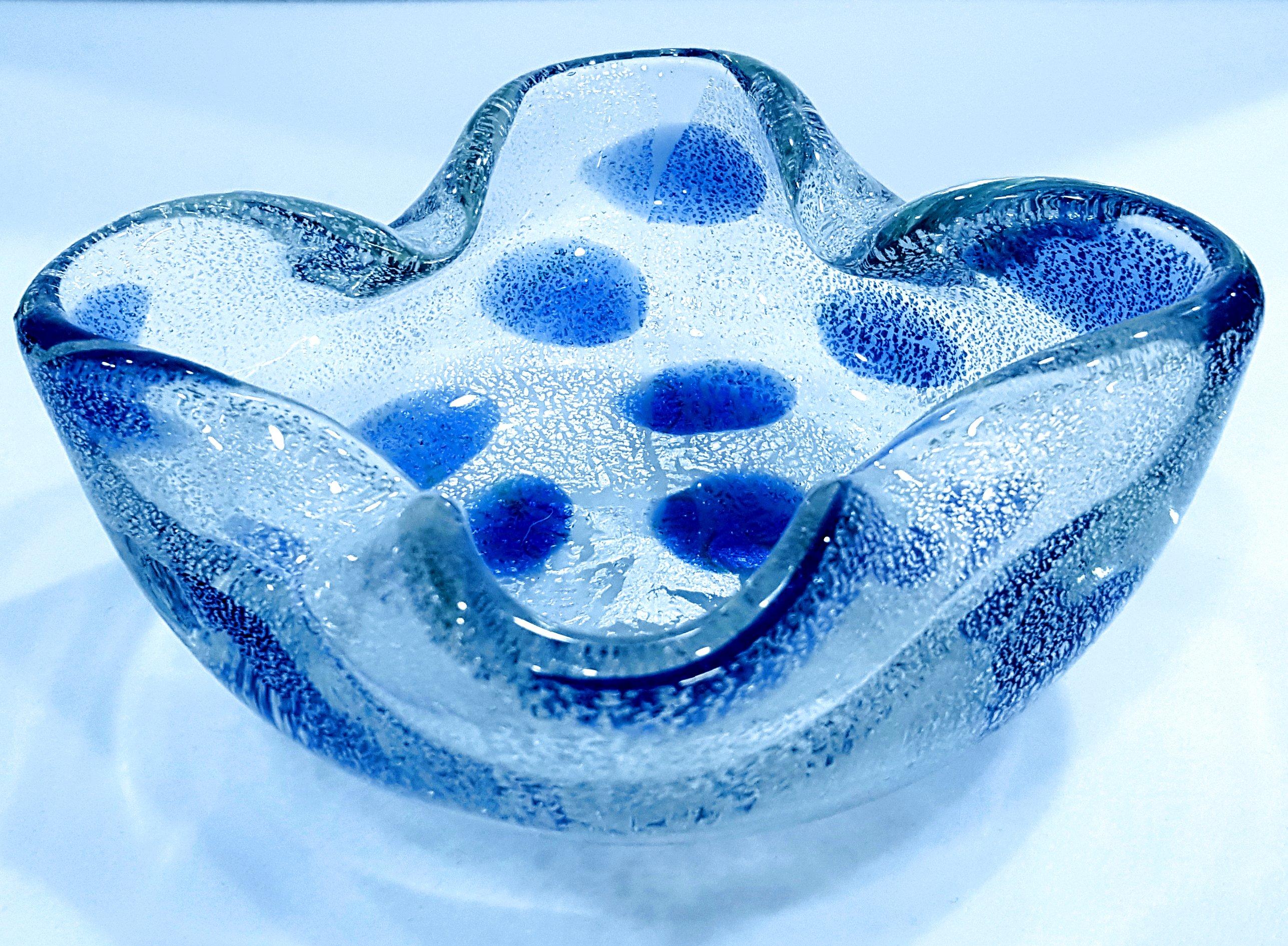 Vintage Murano Glass Bowl, Blue A Macchie & Silver Fleck  - Barovier & Toso In Good Condition For Sale In Warrenton, OR