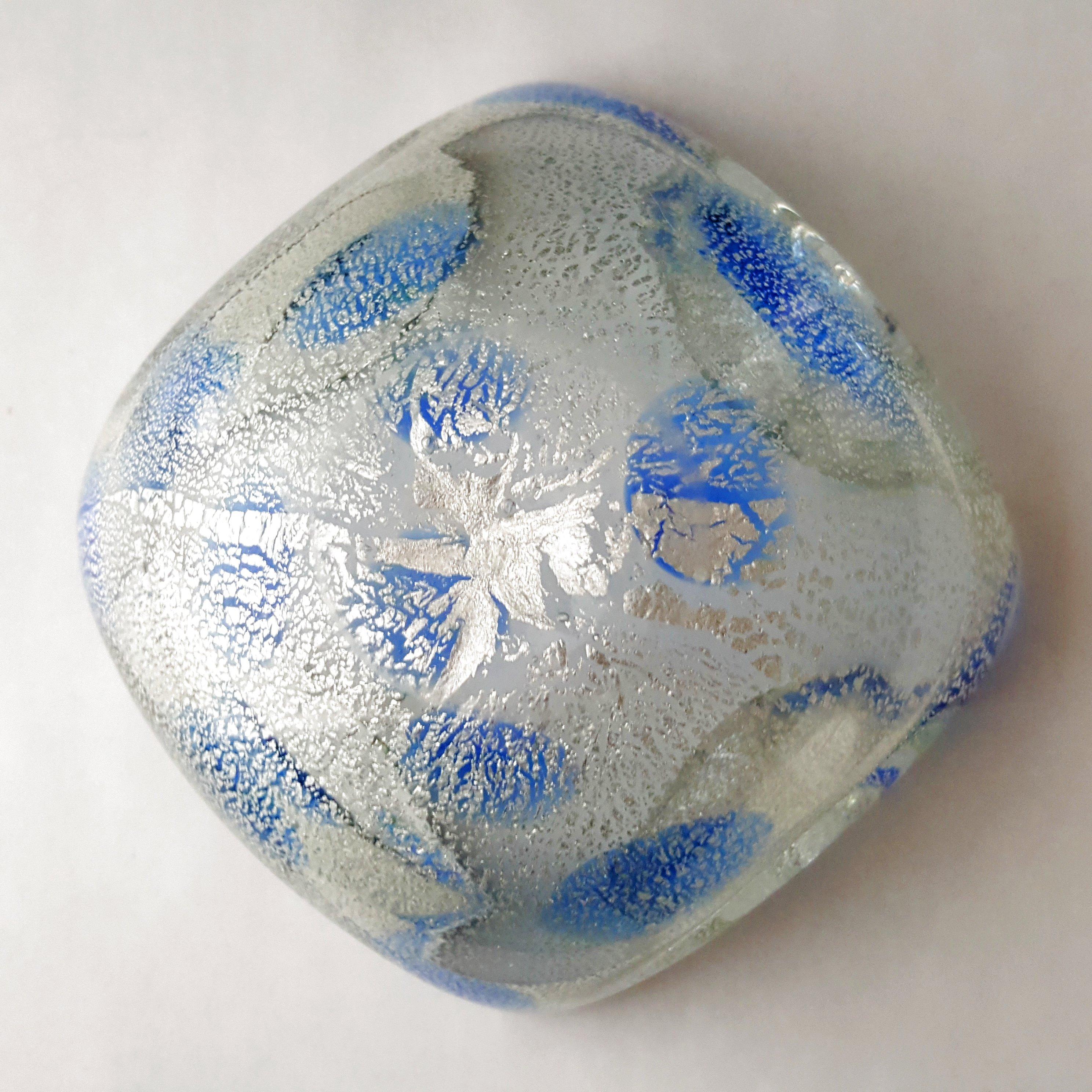 Vintage Murano Glas Schale, Blau A Macchie & Silber Fleck  - Barovier&Toso im Angebot 2
