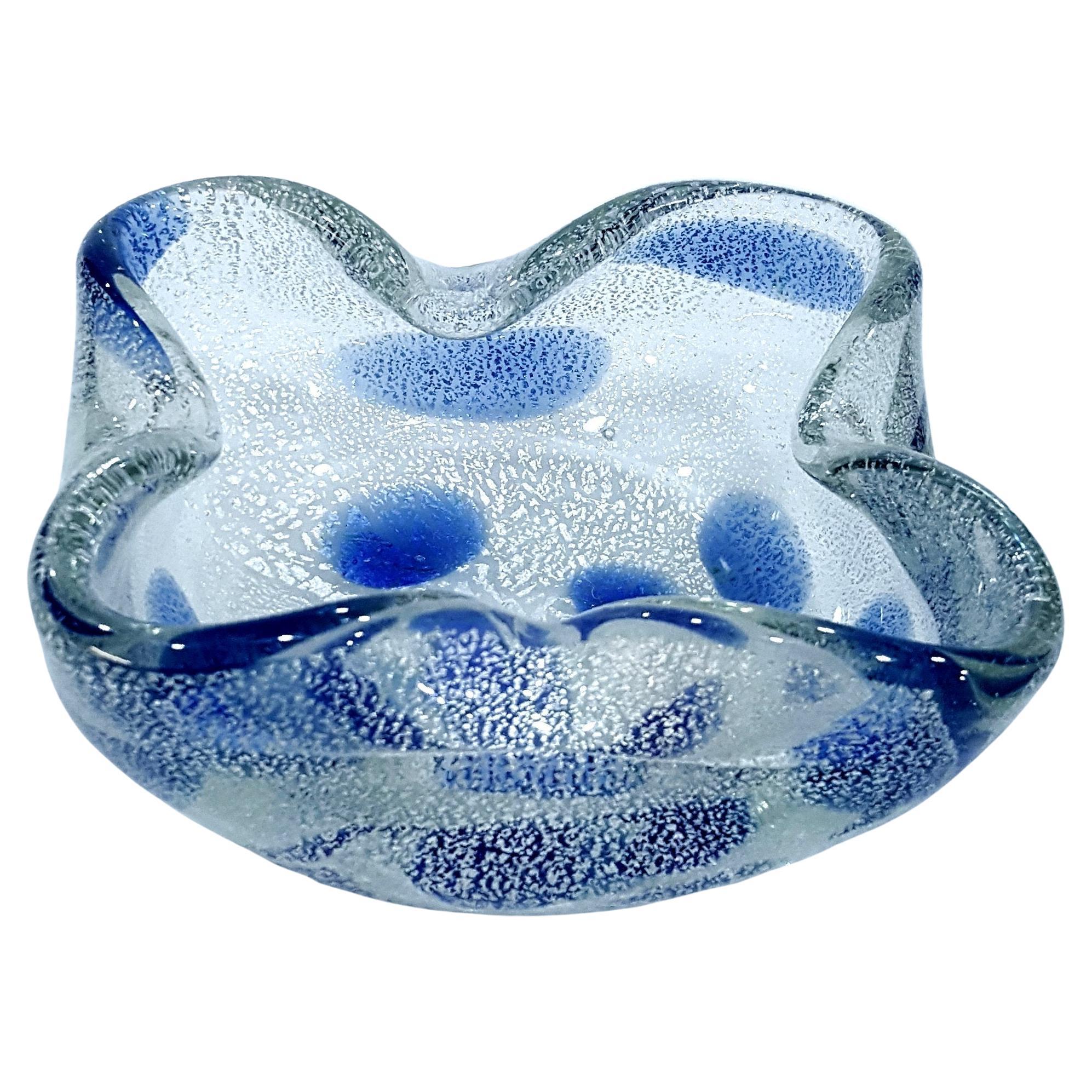 Vintage Murano Glass Bowl, Blue A Macchie & Silver Fleck  - Barovier & Toso For Sale