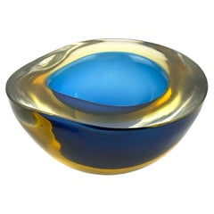 Murano Glass Sommerso Geodenschale blau und gelb ca. 1960er Jahre Italien