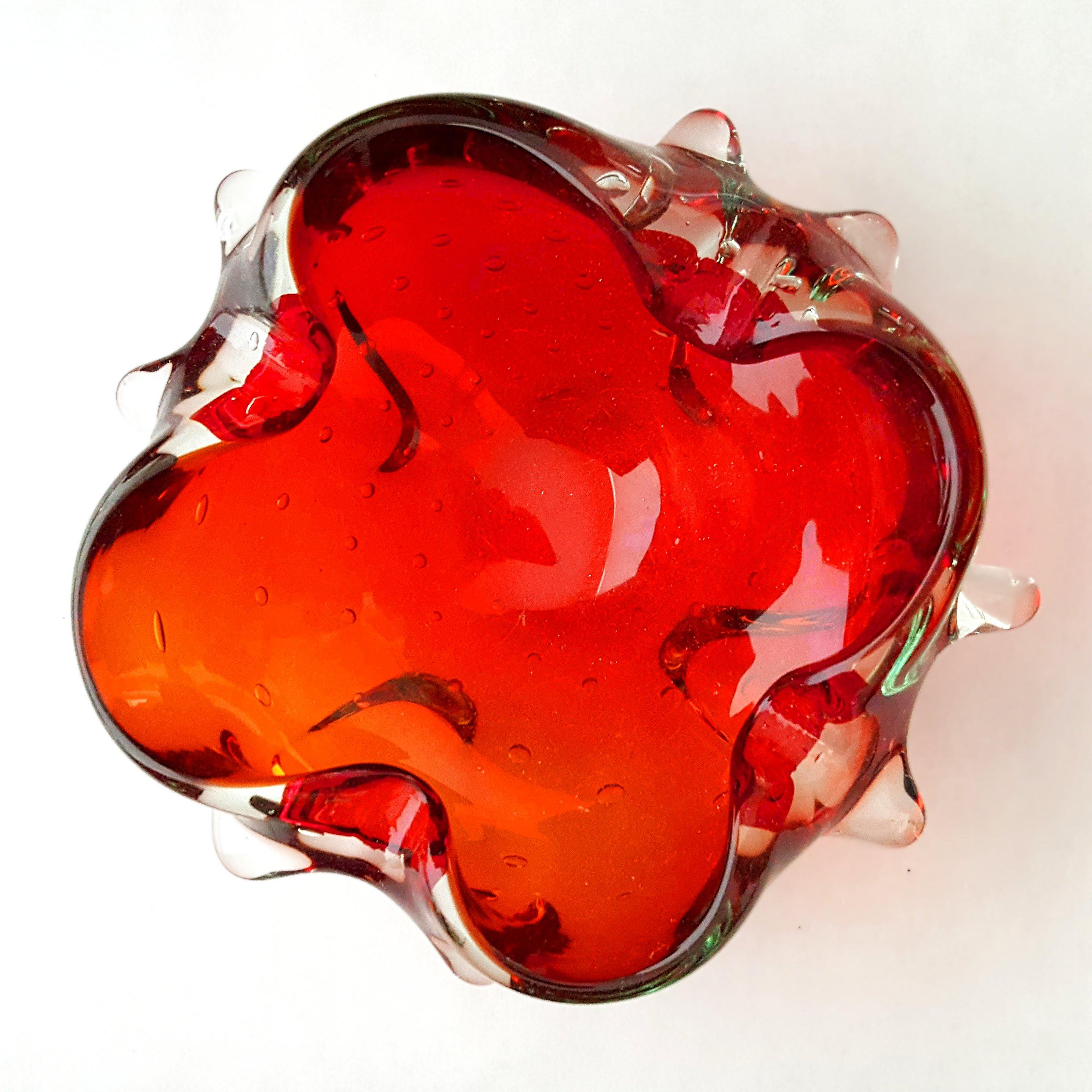 Italian Red Murano Glass Bowl - Bullicante, Lenti For Sale