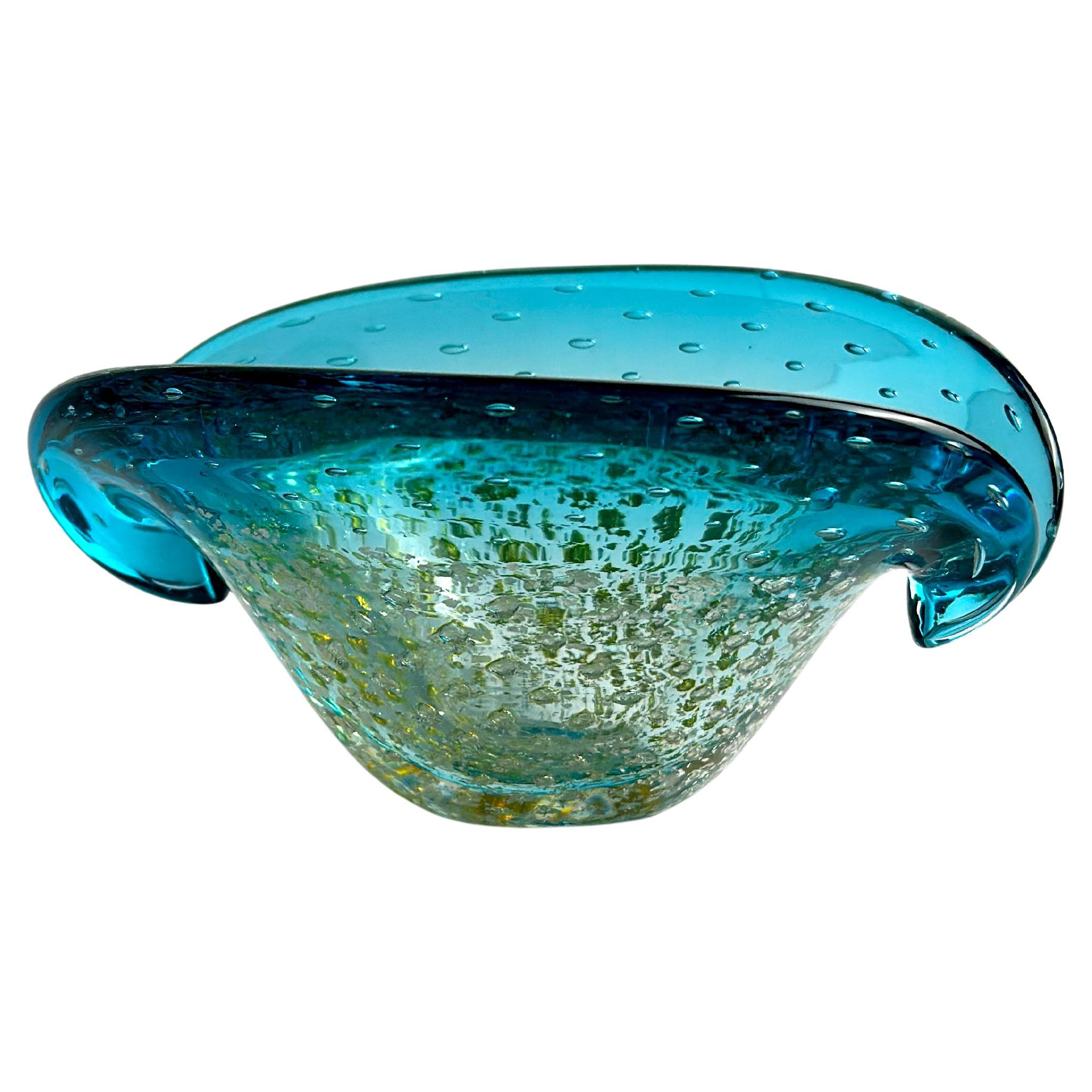 Bol à palourdes en verre de Murano turquoise par Archimede Seguso, Italie, années 1960