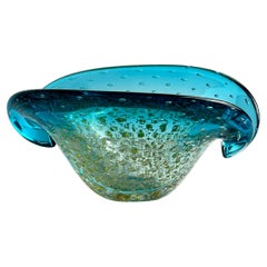 Bol à palourdes en verre de Murano turquoise par Archimede Seguso, Italie, années 1960