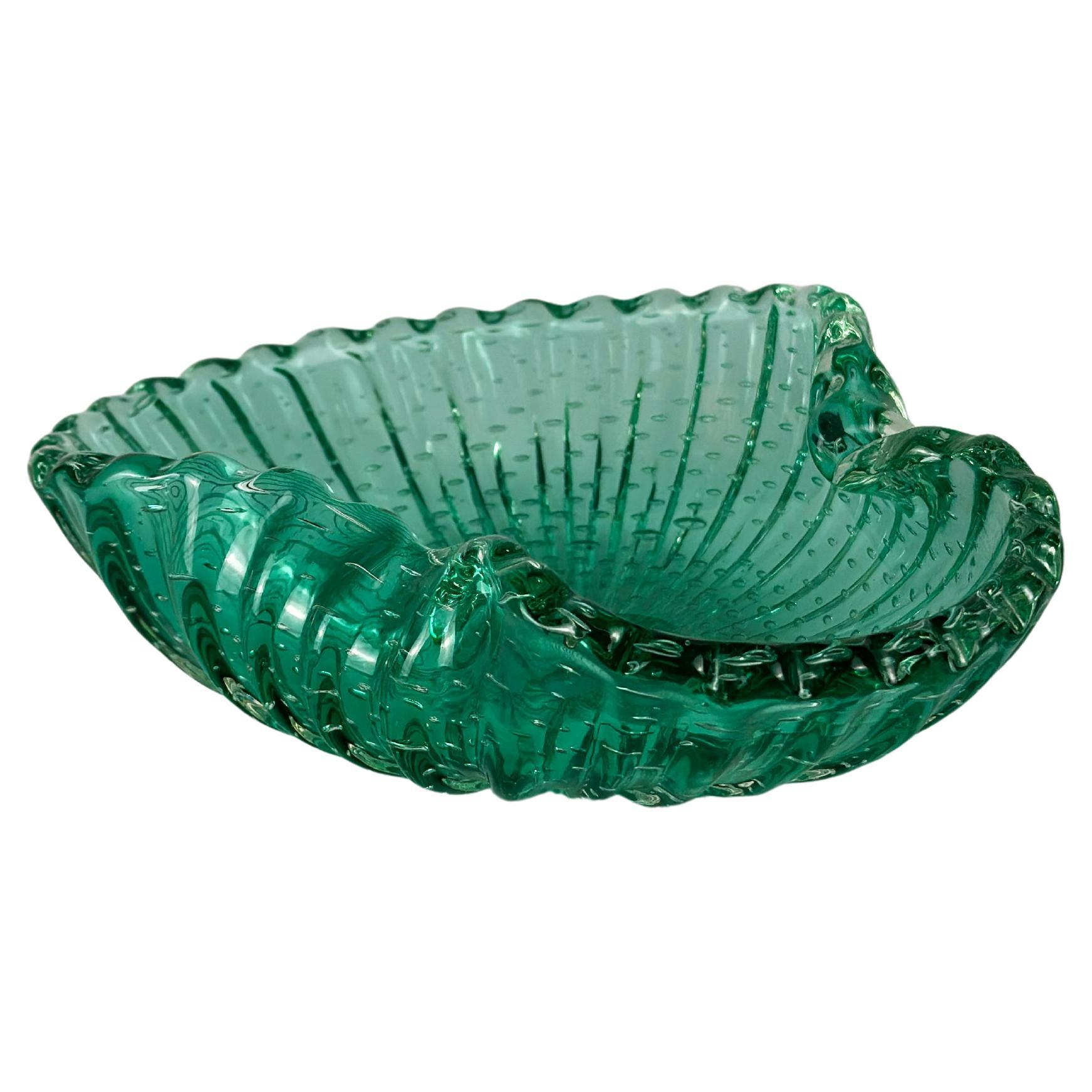 Murano Glass Bowl by Barovier & Toso, Green Bullicante, Italy, 1960s