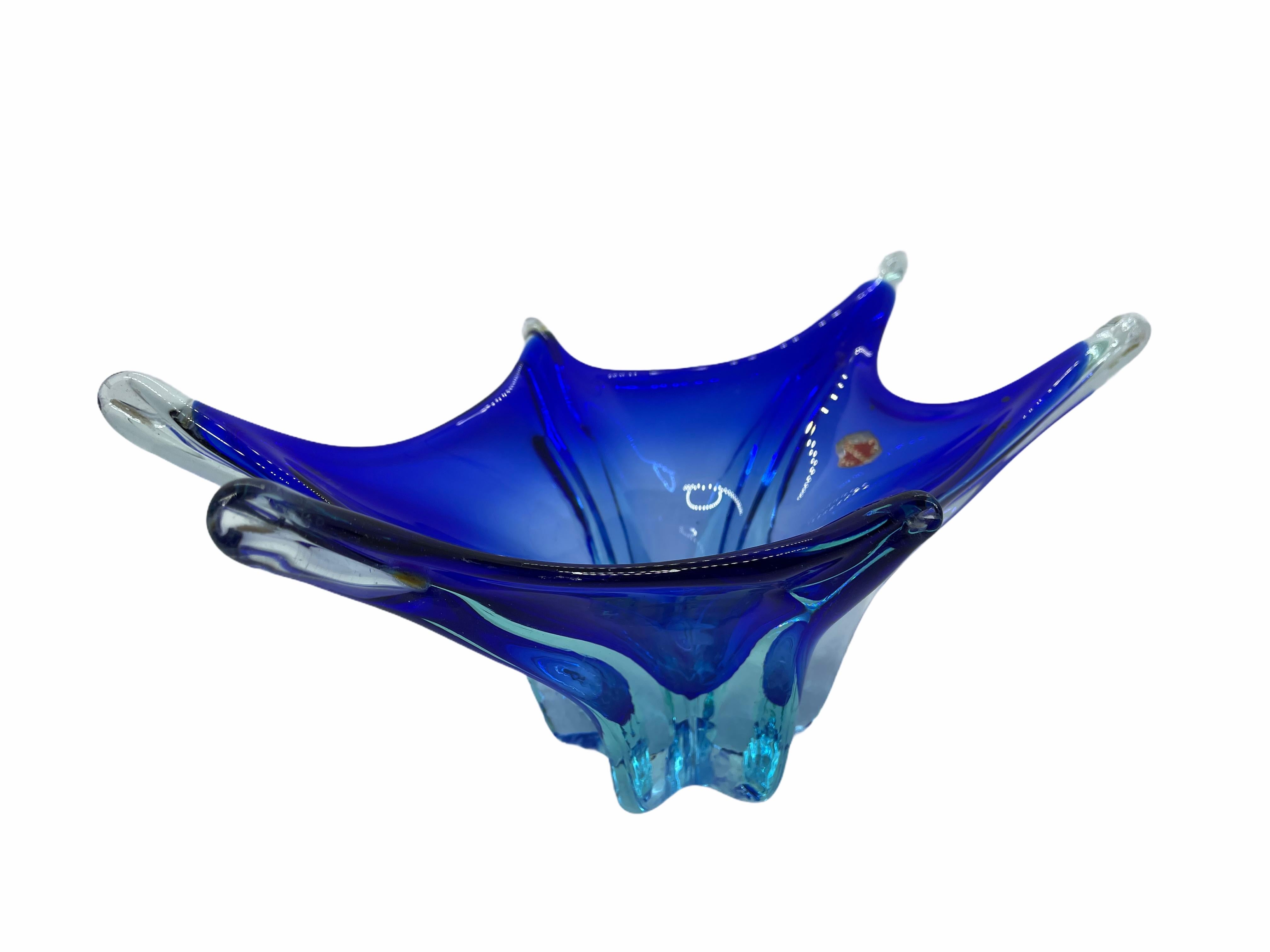 Hand-Crafted Murano Glass Bowl Catchall Blue and Clear, Vintage, Italy, 1960s