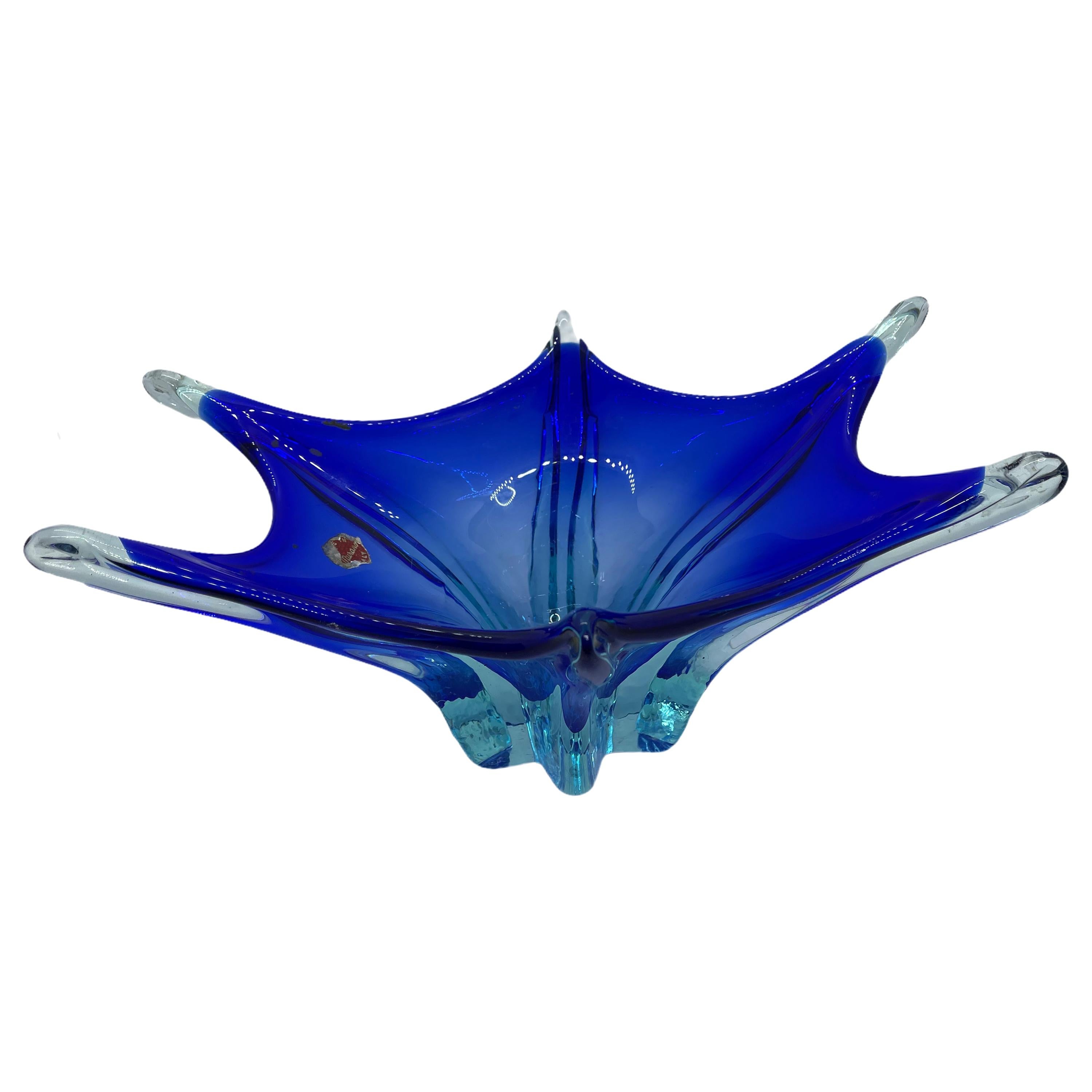 Murano Glass Bowl Catchall Blue and Clear, Vintage, Italy, 1960s