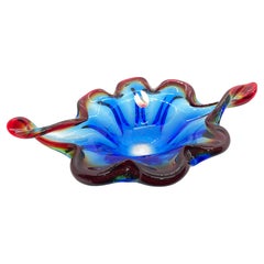 Murano Glass Bowl Catchall Blue, Red and Clear, Vintage, Italy, 1960s