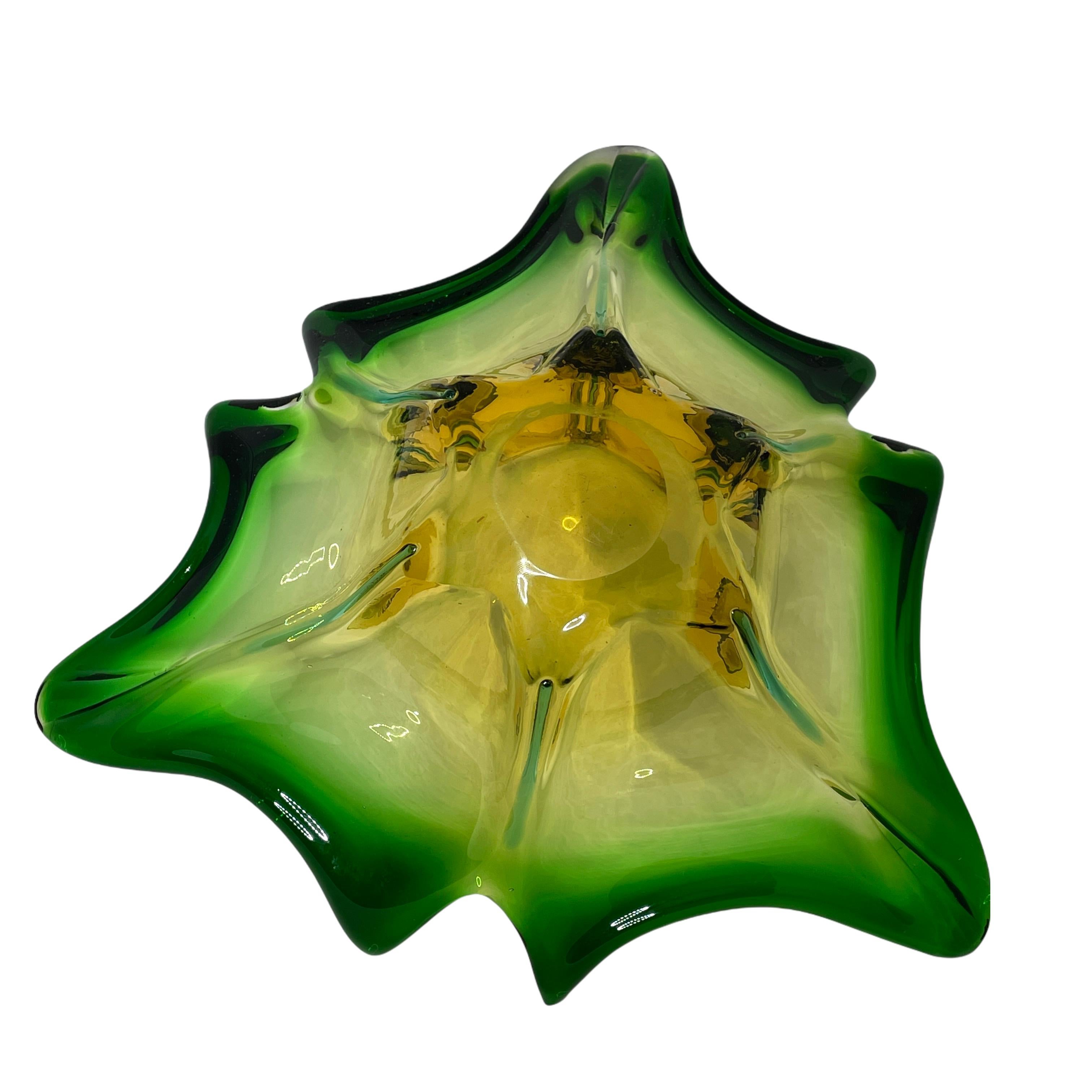 Murano Glass Bowl Catchall Green, Amber and Clear, Vintage, Italy, 1960s 1