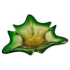 Murano Glass Bowl Catchall Green, Amber and Clear, Vintage, Italy, 1960s