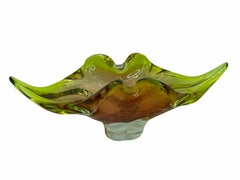 Murano Glass Bowl Catchall Lime Green and Rose Pink Vintage, Italy, 1970s