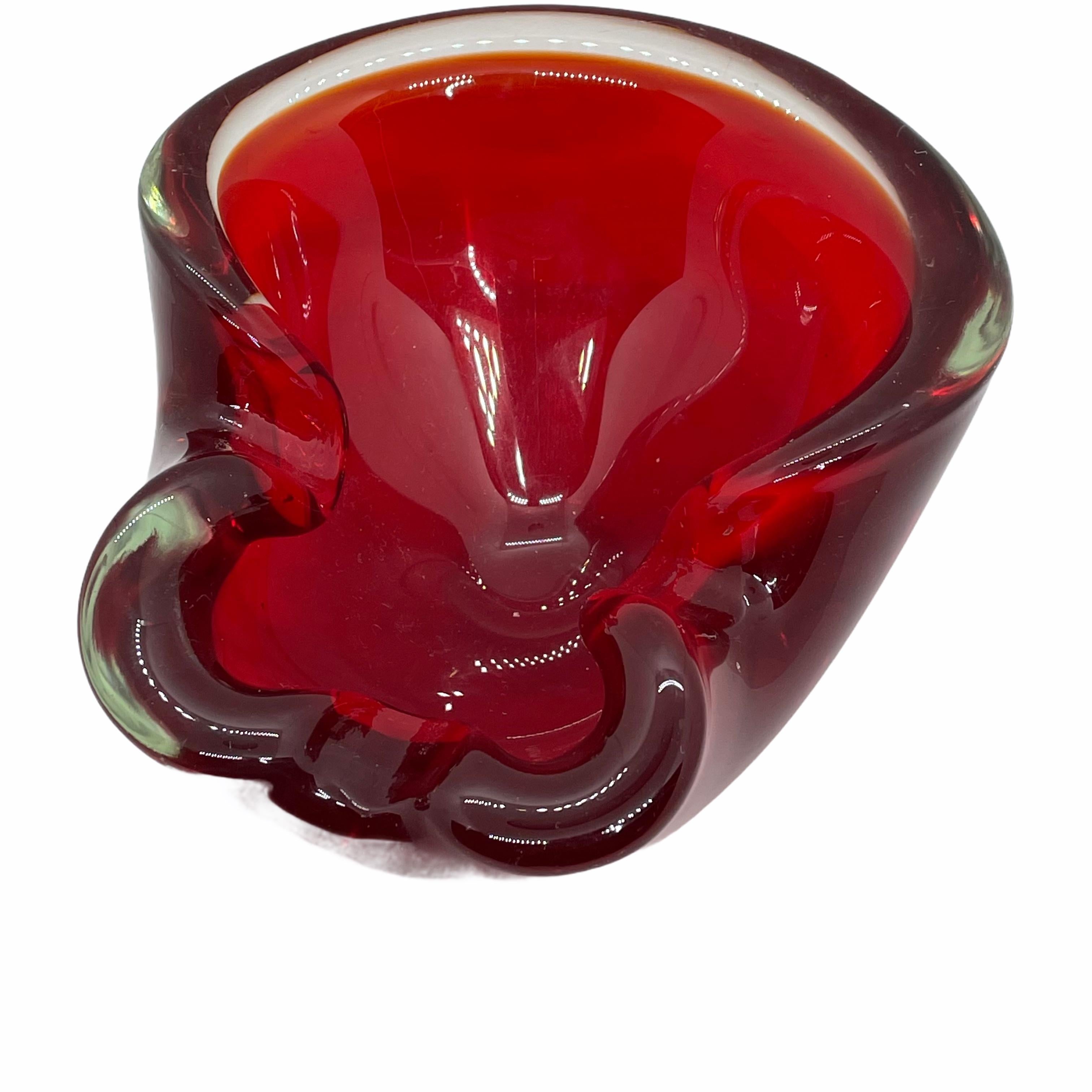 Murano Glass Bowl Catchall Red and Clear Vintage, Italy, 1970s In Good Condition In Nuernberg, DE