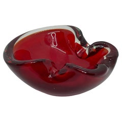 Murano Glass Bowl Catchall Red and Clear Vintage, Italy, 1970s