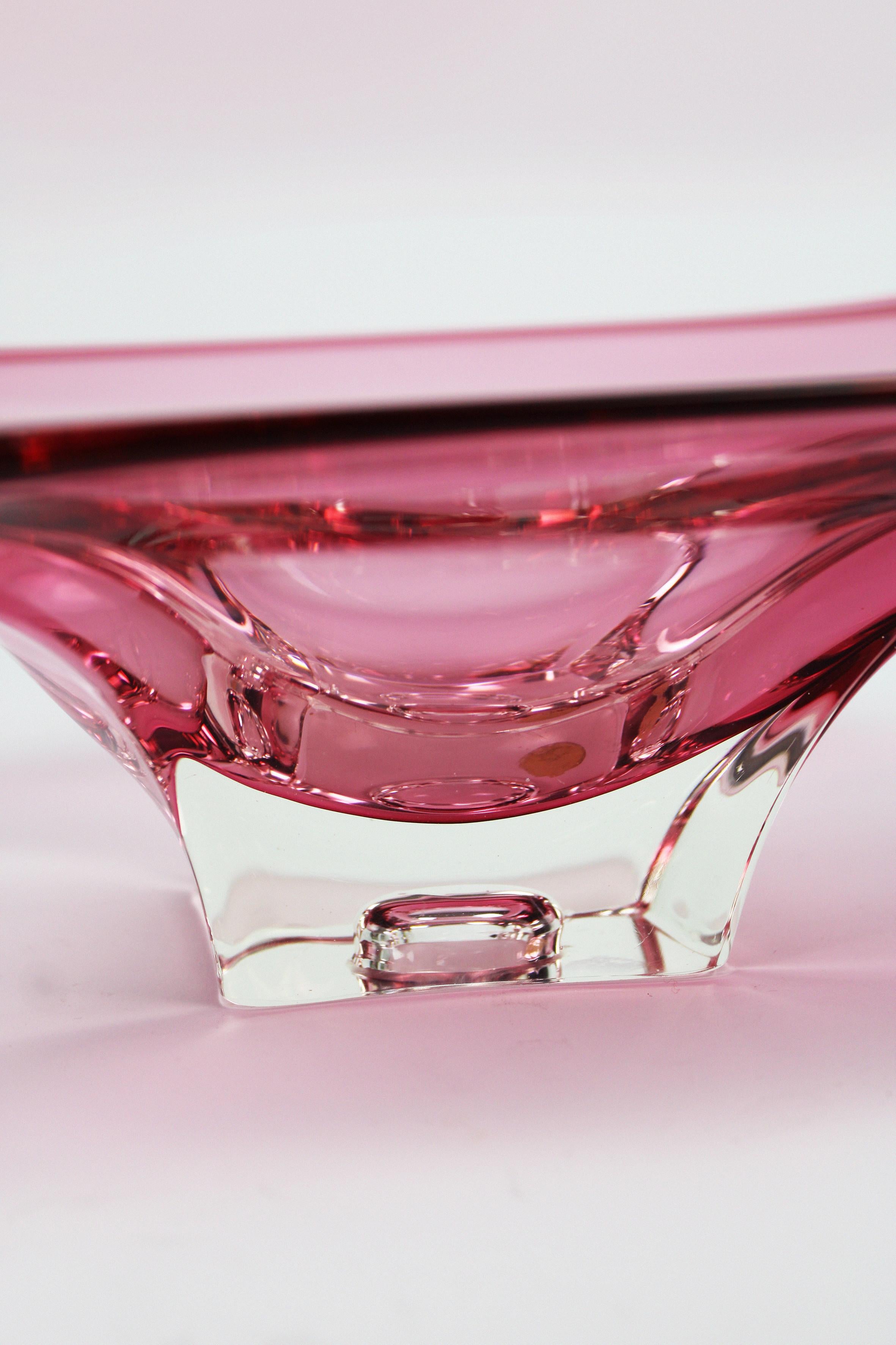 Murano Glas Schale Glas rosa Sommerso Kunst mundgeblasen Vintage Italien 20. Jahrhundert im Angebot 1