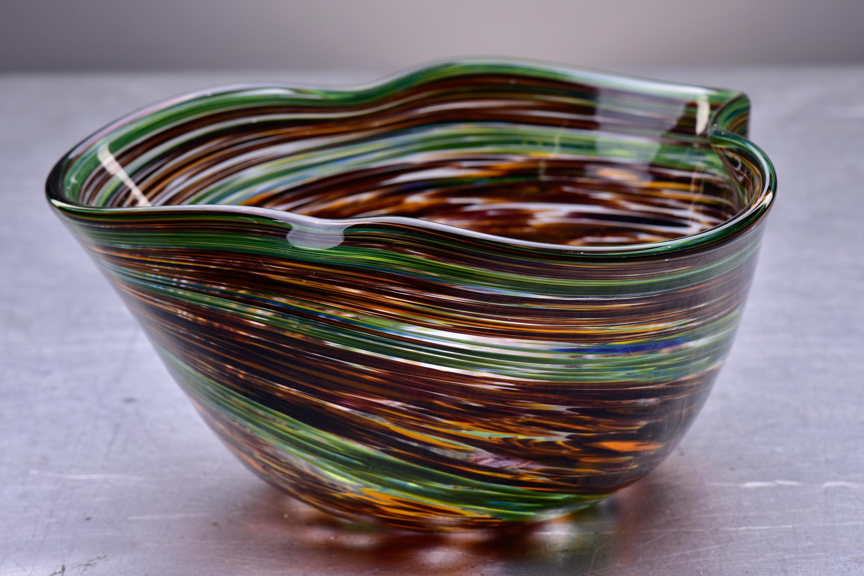 Modern Murano Glass Bowl in Green and Earth Tones