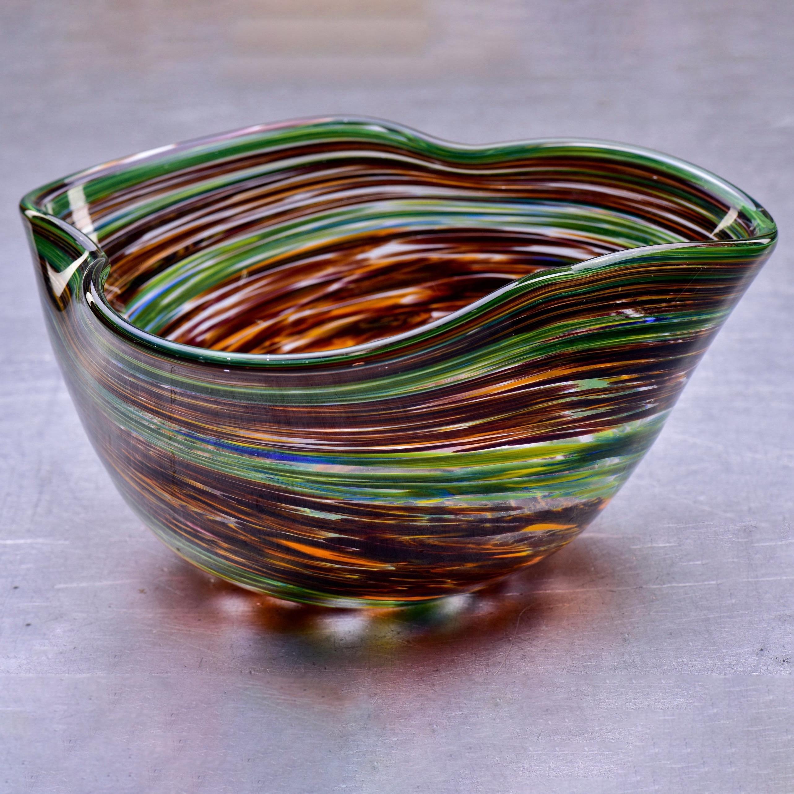 Italian Murano Glass Bowl in Green and Earth Tones