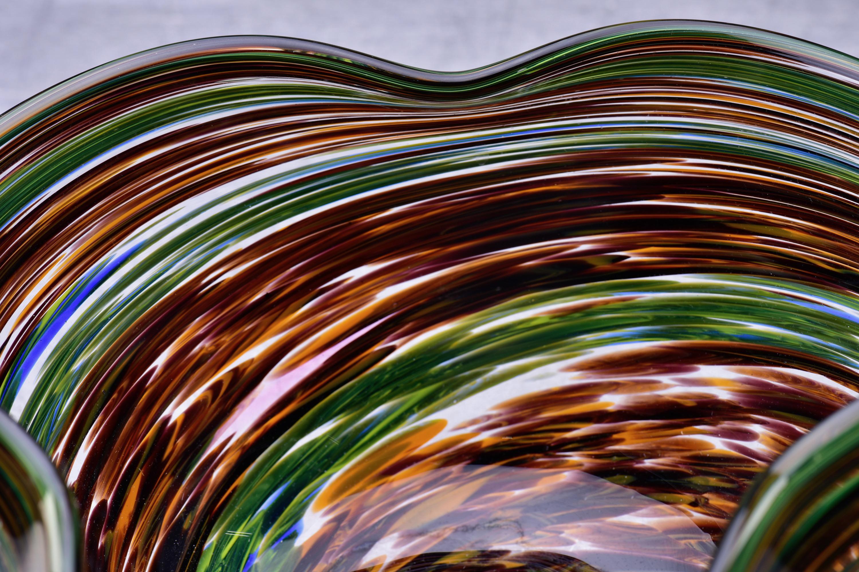 Contemporary Murano Glass Bowl in Green and Earth Tones