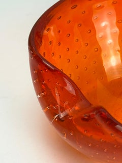 Murano Glass Bowl in Vivid Orange with Controlled Bubble Decoration, Italy
