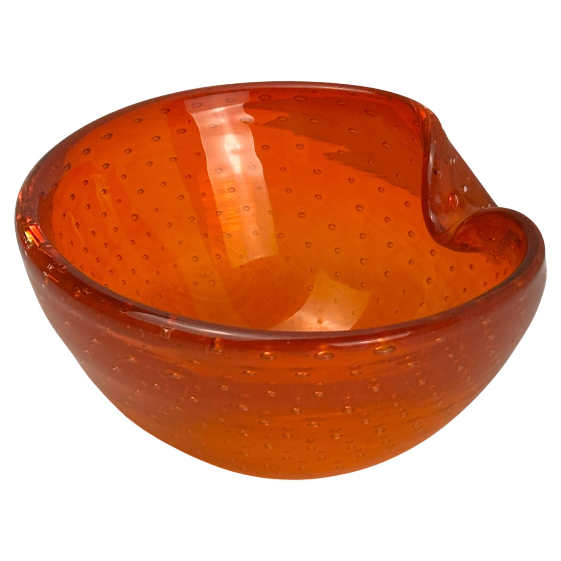 Murano Glass Bowl in Vivid Orange with Controlled Bubble Decoration, Italy