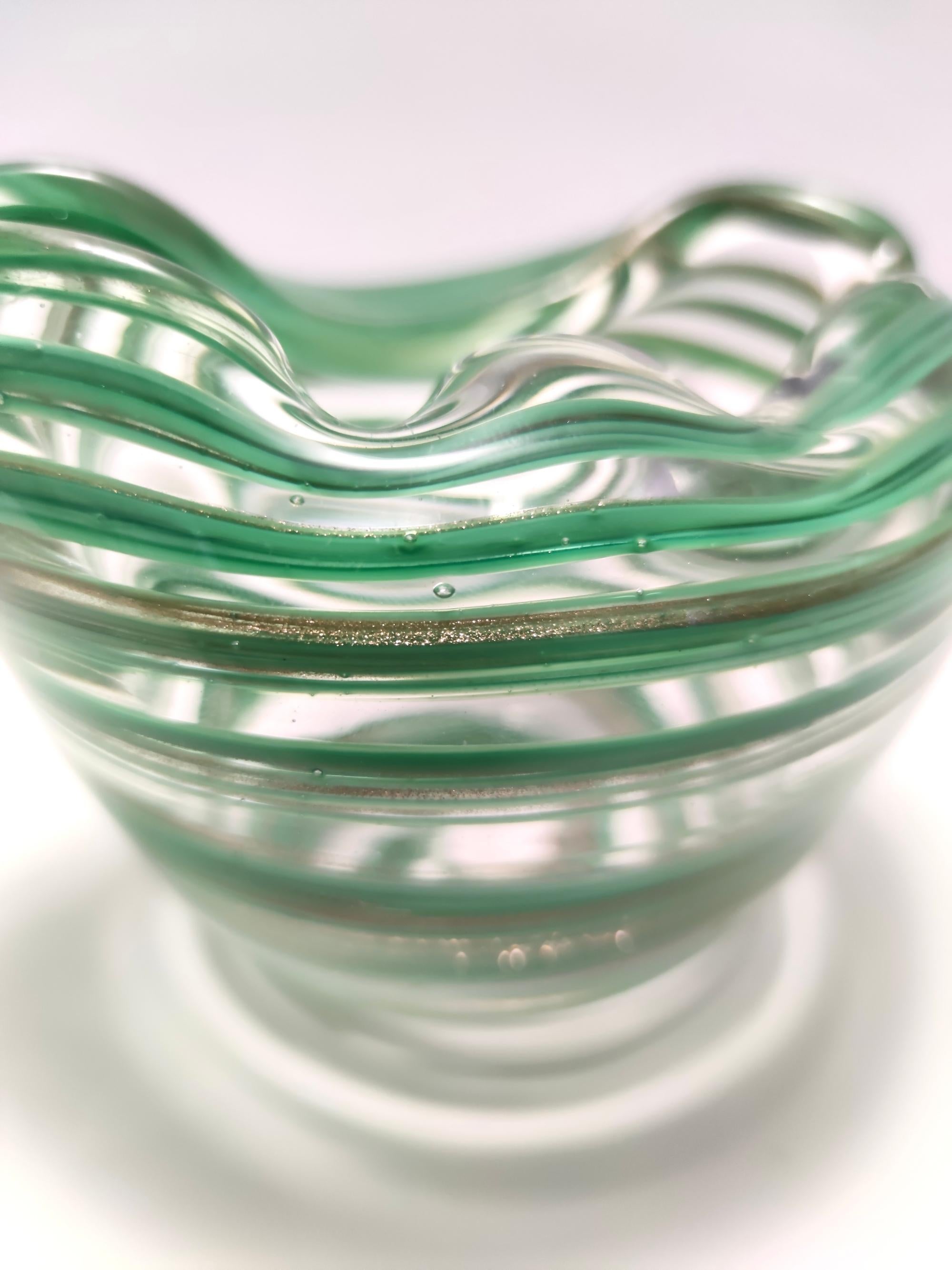 Murano Glass Bowl or Ashtray with Green Canes and Aventurine Glass, Italy For Sale 5