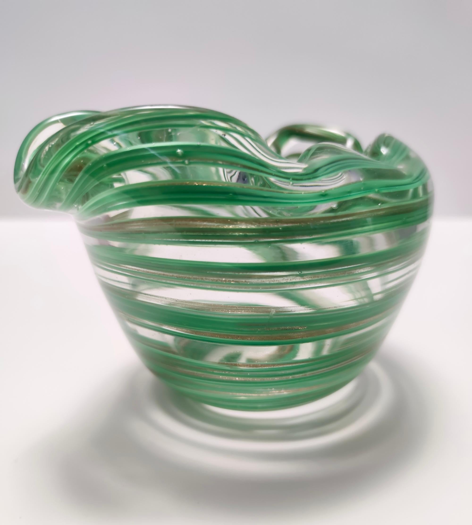 Italian Murano Glass Bowl or Ashtray with Green Canes and Aventurine Glass, Italy For Sale
