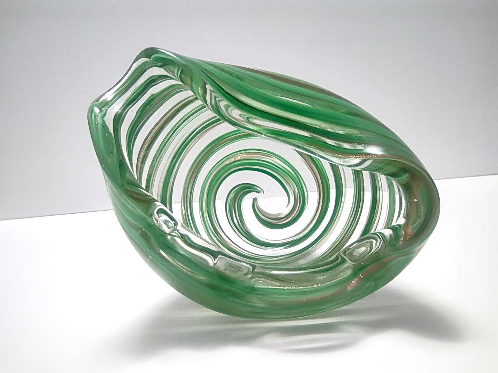 Murano Glass Bowl or Ashtray with Green Canes and Aventurine Glass, Italy For Sale 1