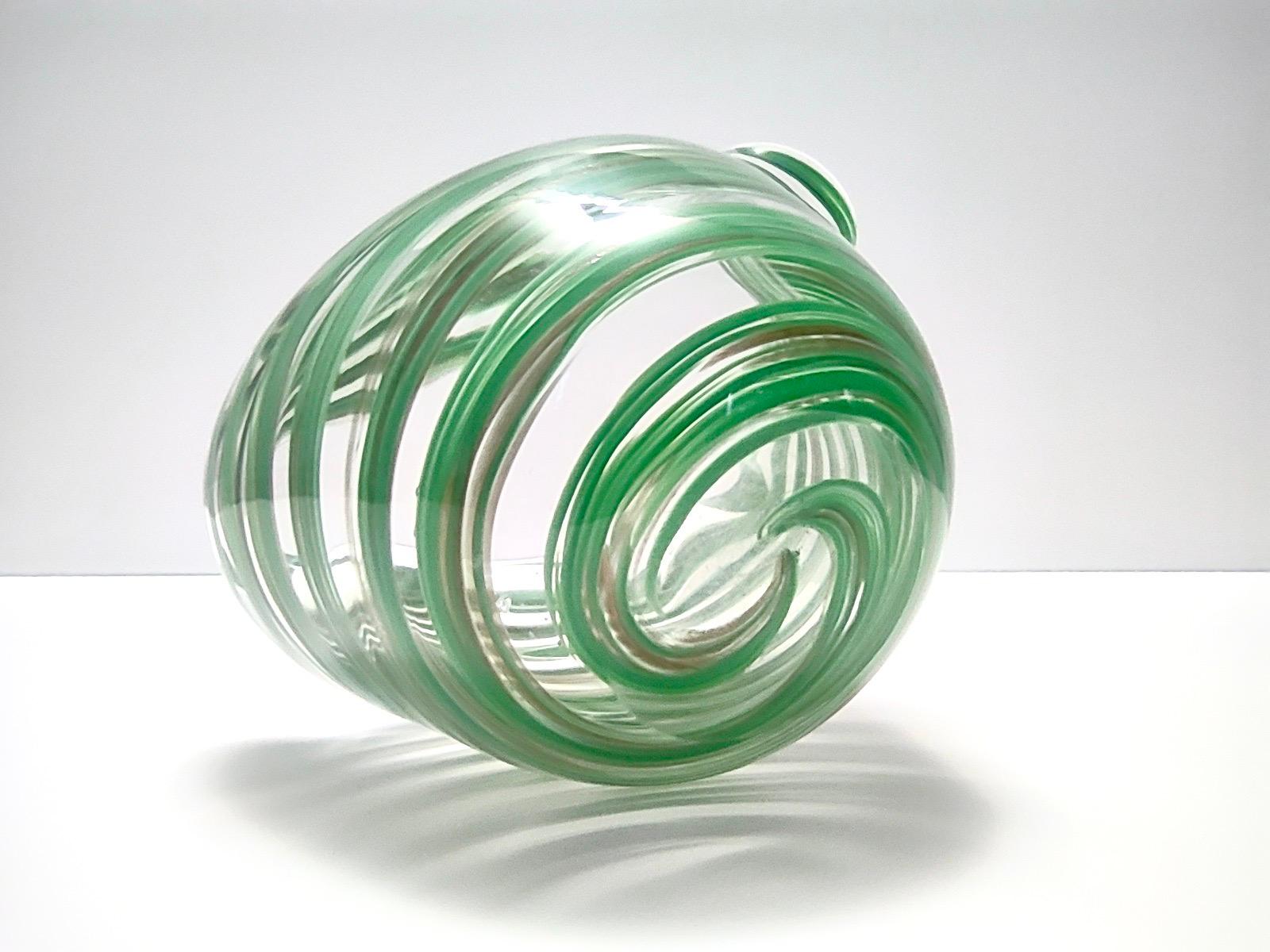 Murano Glass Bowl or Ashtray with Green Canes and Aventurine Glass, Italy For Sale 2