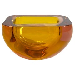 Murano Glass Bowl, Sommerso Geode Form, Orange Pink, Italy 1970s