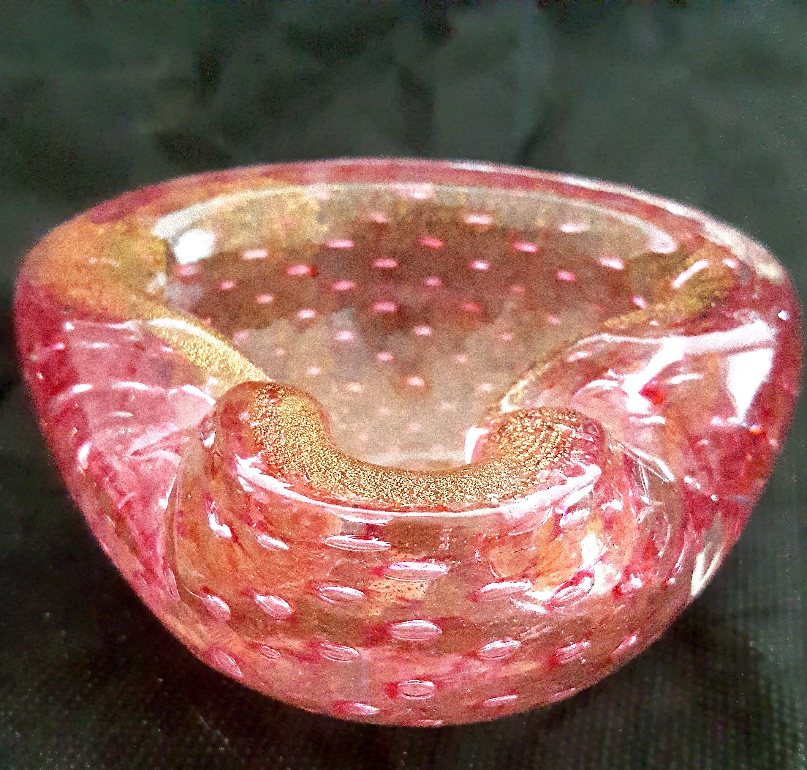 Murano Glass Bowl W/ Bullicante, Gold Polveri, Original Label Zanetti & For Sale 3