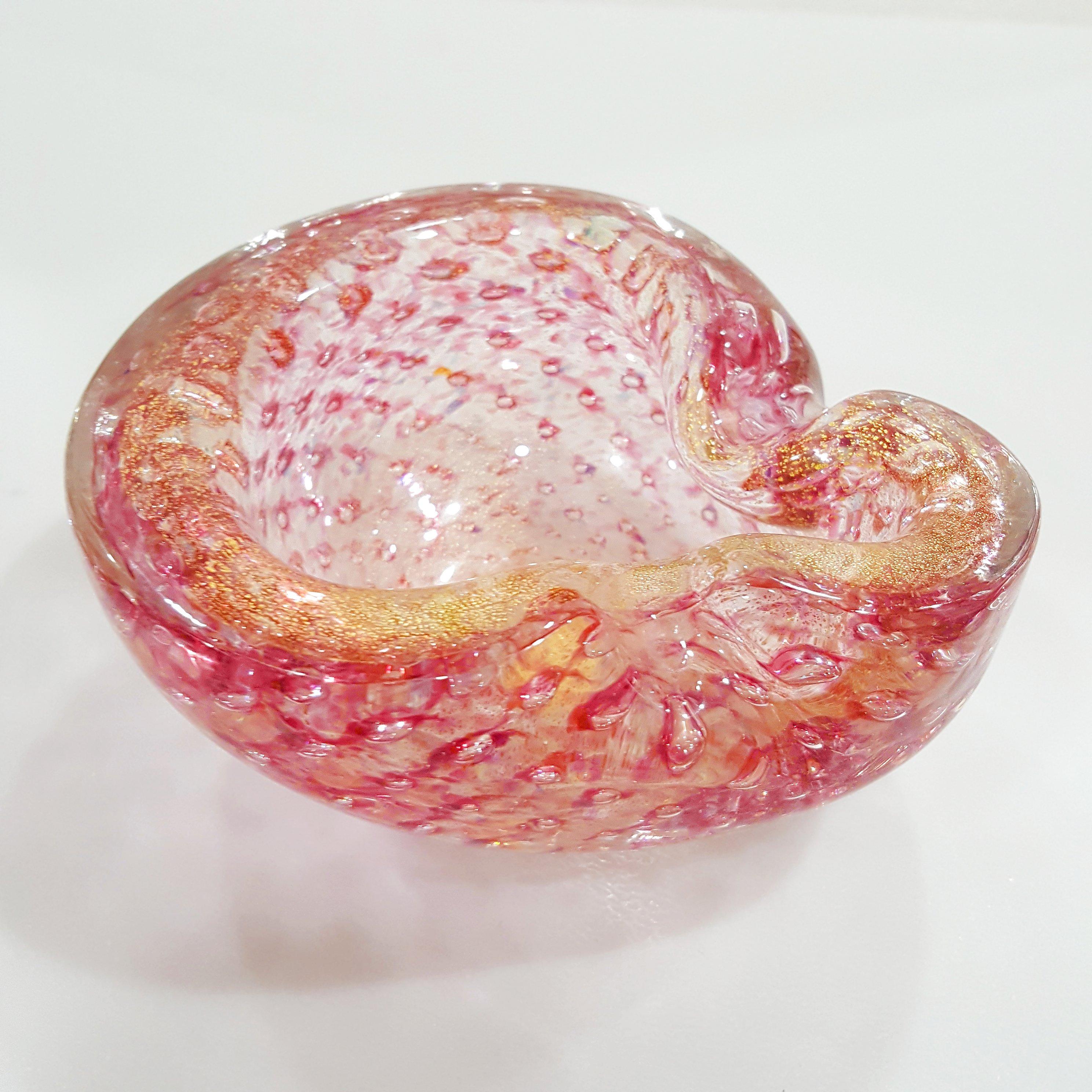 Murano Glass Bowl with Bullicante, Gold Polveri, Original Label Zanetti & For Sale 4