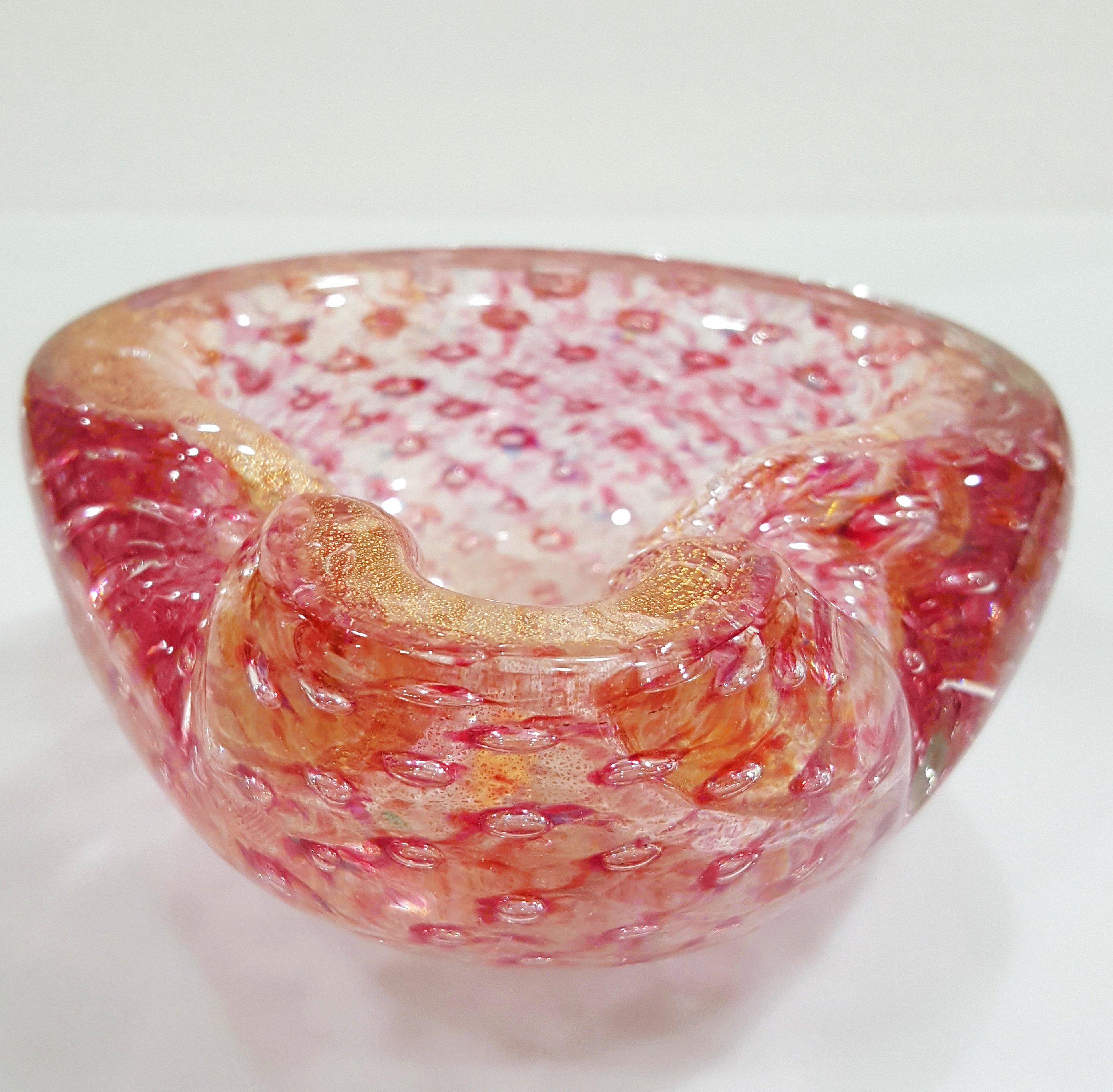 Murano Glass Bowl with Bullicante, Gold Polveri, Original Label Zanetti & For Sale 5