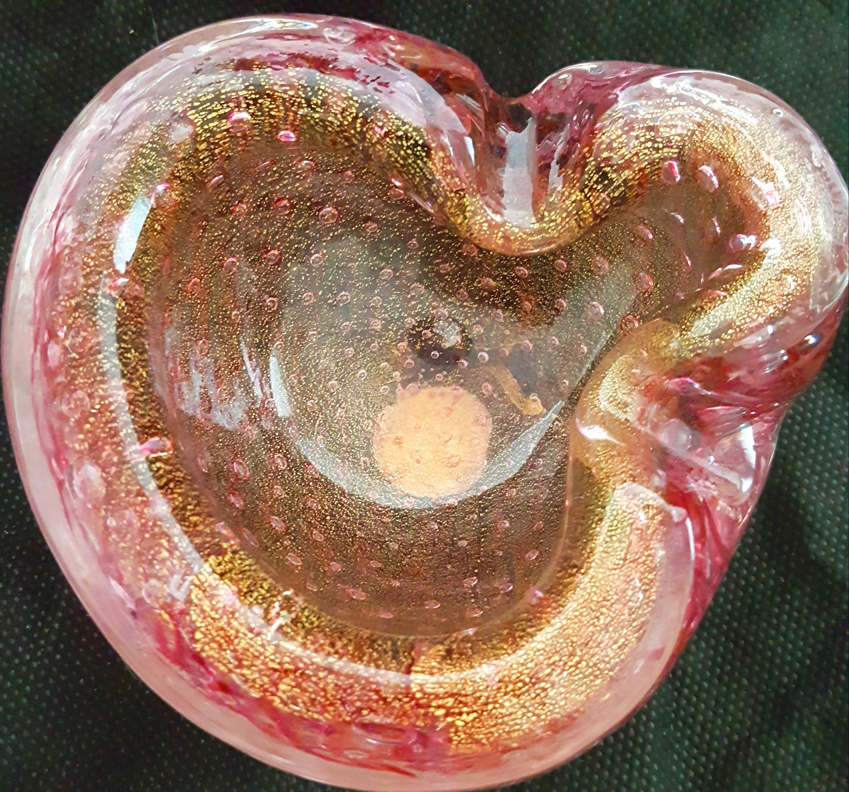Cuenco de cristal de Murano c/Bullicante, Polveri dorado, Etiqueta original Pustetto & Zanetti Moderno de mediados de siglo en venta