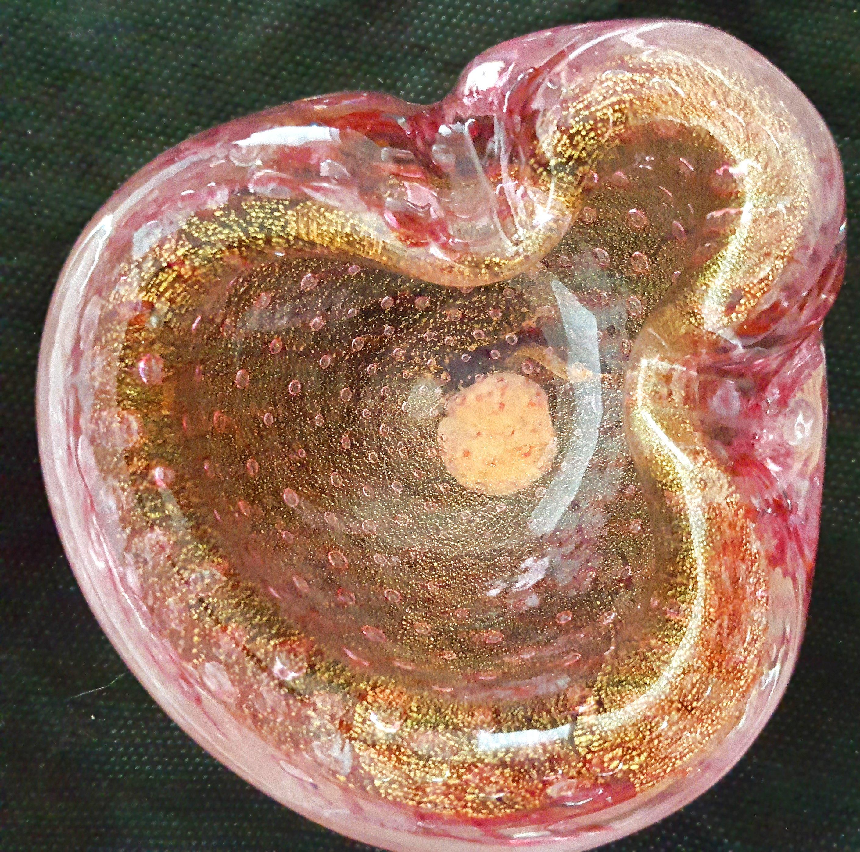 Cuenco de cristal de Murano c/Bullicante, Polveri dorado, Etiqueta original Pustetto & Zanetti Italiano en venta