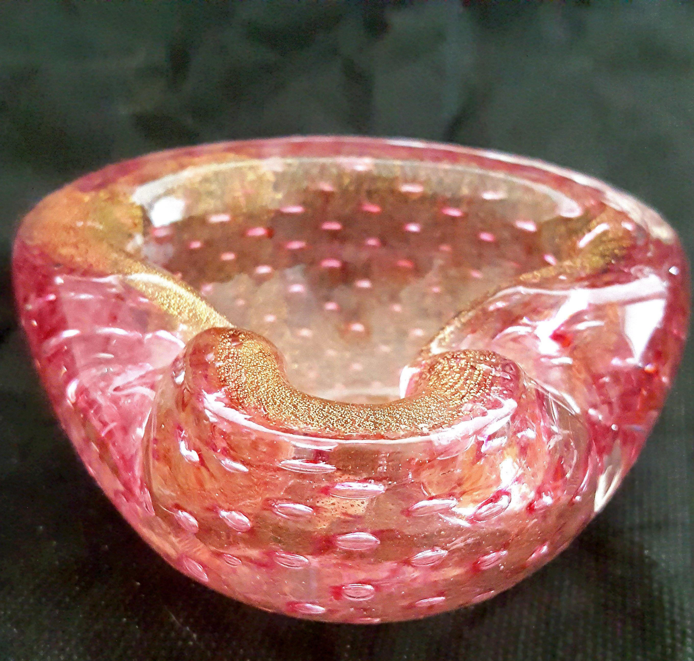 Cuenco de cristal de Murano c/Bullicante, Polveri dorado, Etiqueta original Pustetto & Zanetti Otro en venta