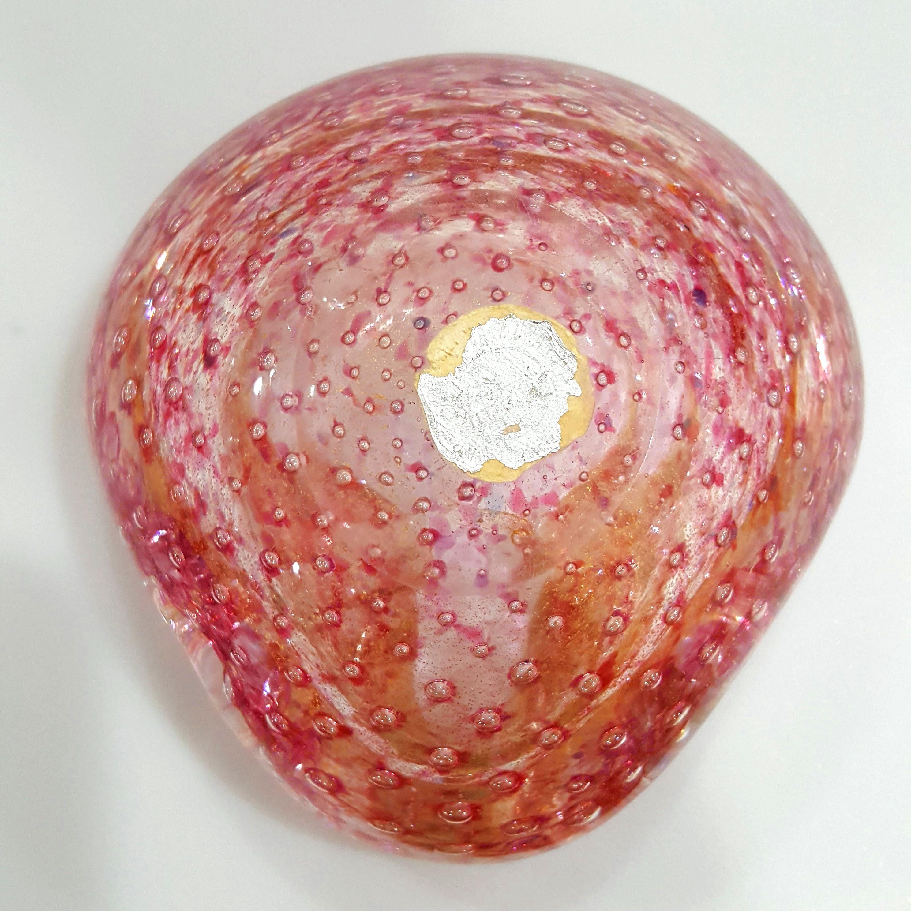 20th Century Murano Glass Bowl with Bullicante, Gold Polveri, Original Label Zanetti & For Sale