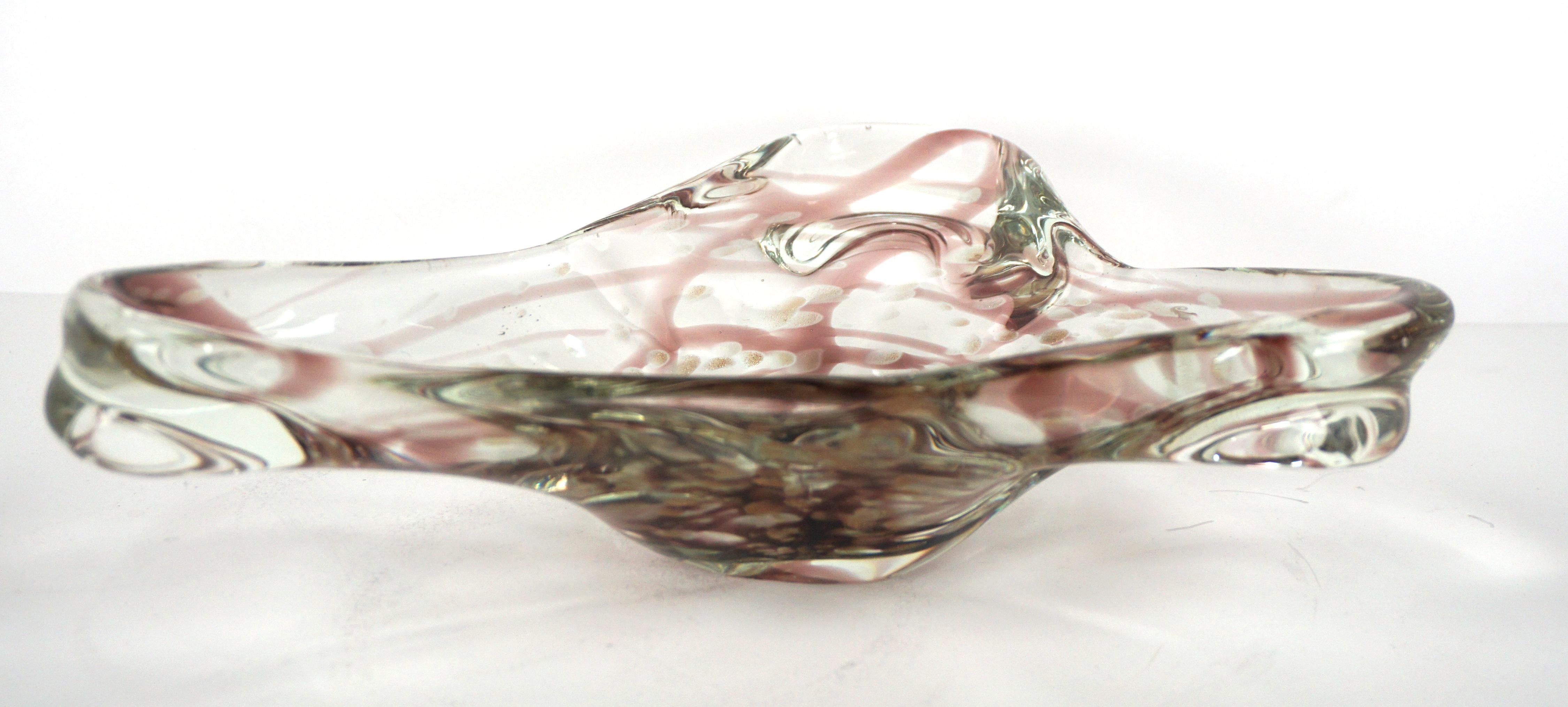 Mid-Century Modern Murano Glass Bowl with Copper and Ruby Aventurine For Sale