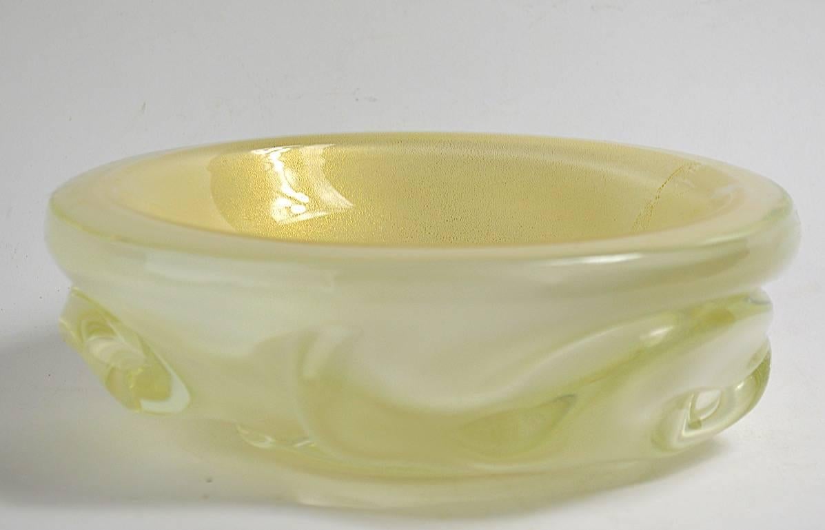 Art Glass Murano Glass Bowl with Gold Fleck Inclusions Attributed to Seguso For Sale