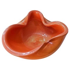 Murano Glass Bowl, Orange with gold polveri, Alfredo Barbini