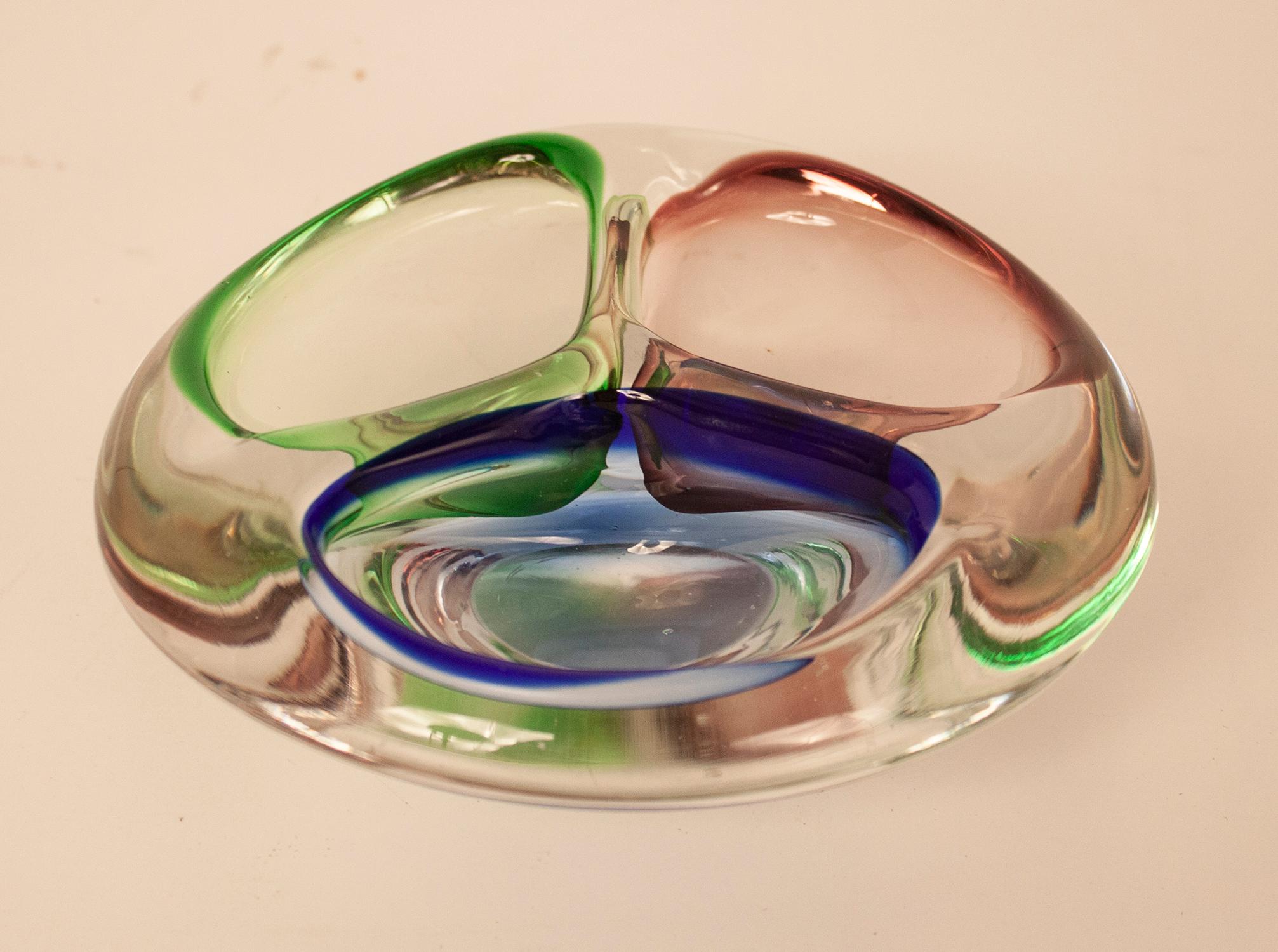 Murano Glass Bowl with Three Colors, Green, Blue and Lilac, Italy 1970s In Good Condition In Barcelona, Cataluna