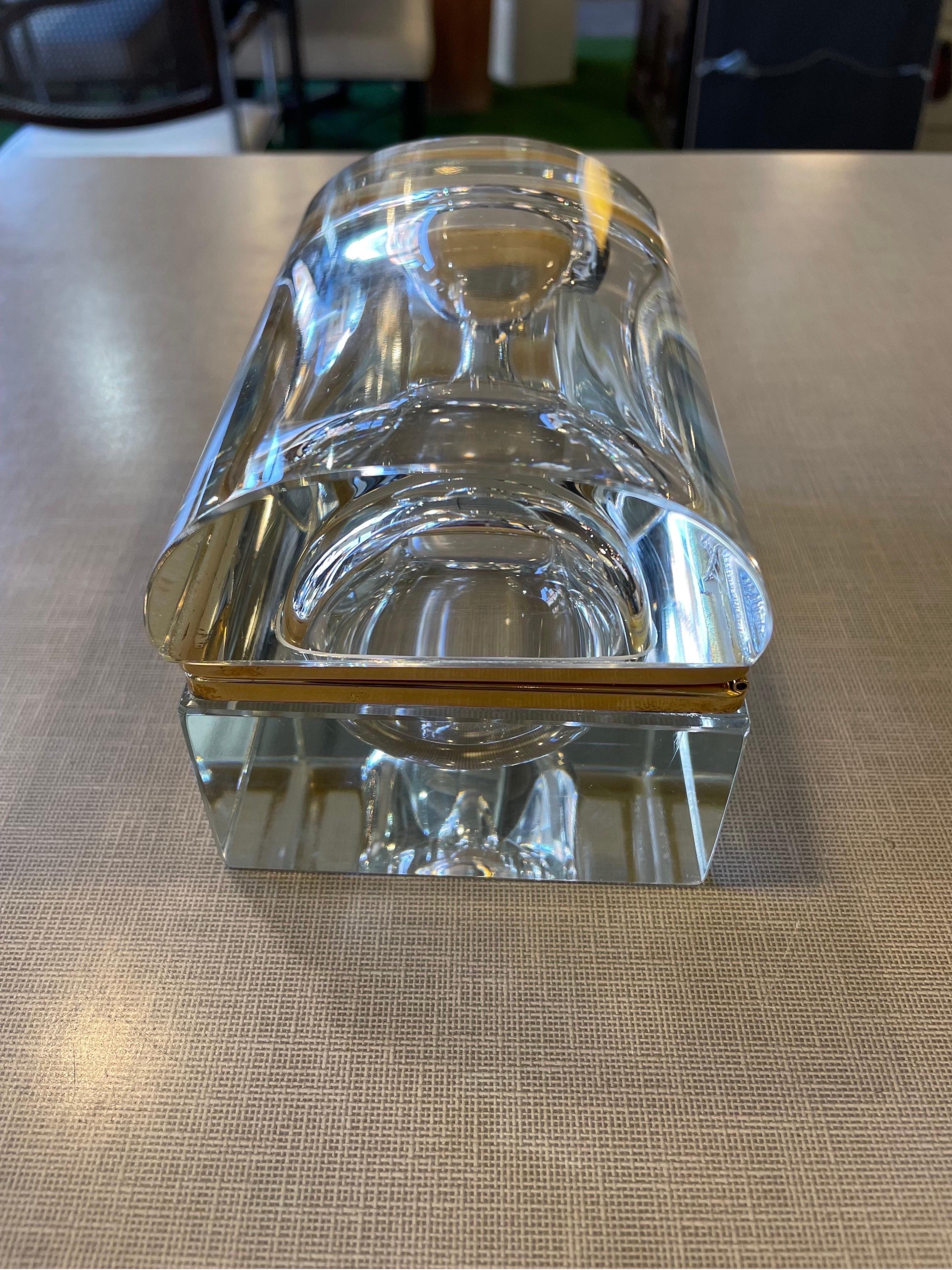 This is a lovely large domed murano glass box with a brass rim.
The box has no chips or cracks and the brass is in good condition.
The bottom of box has some surface wear due to age and use.