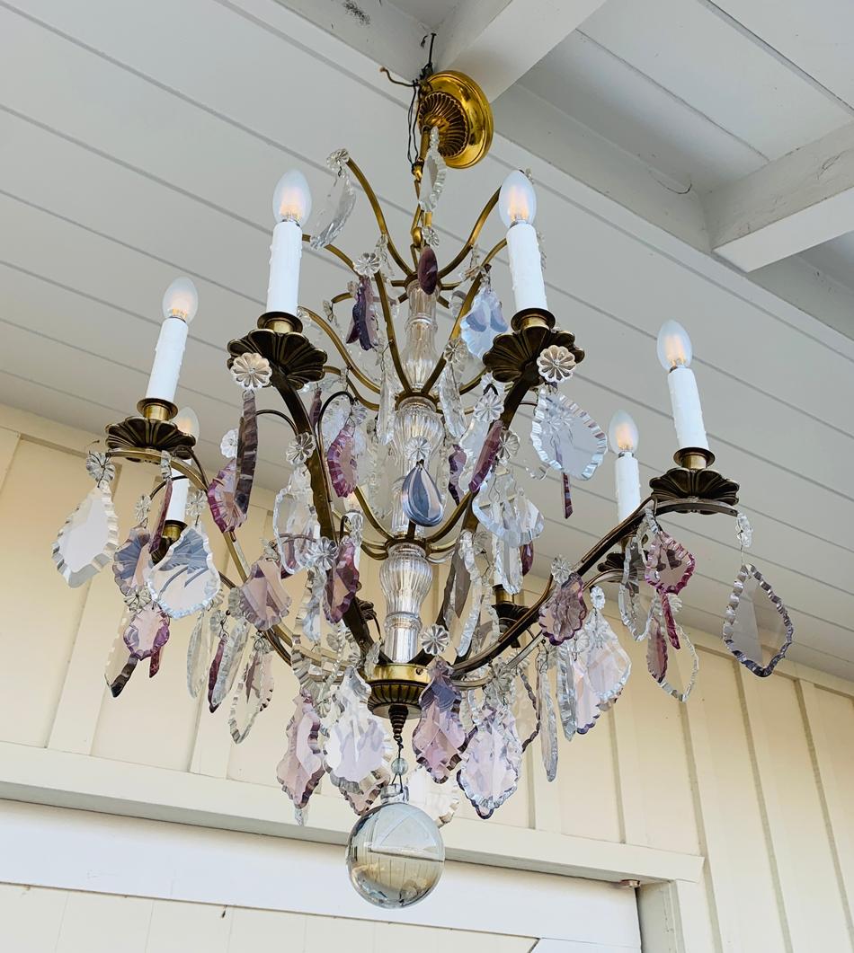 Murano Glass & Brass 8 Arm Chandelier In Fair Condition In Los Angeles, CA