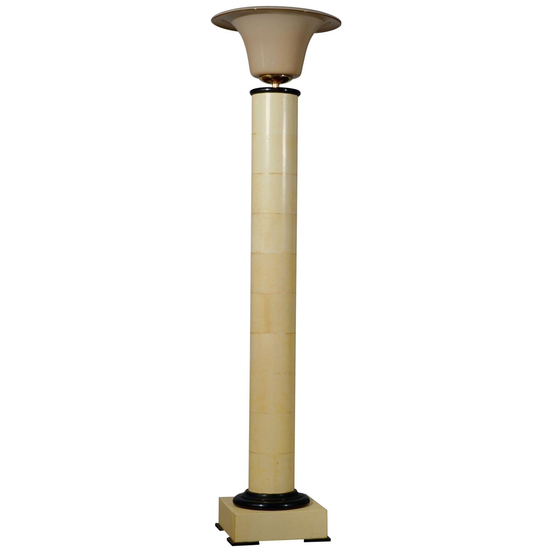 Murano Glass Brass and Goatskin Italian Art Deco Floor Lamp, 1940 For Sale