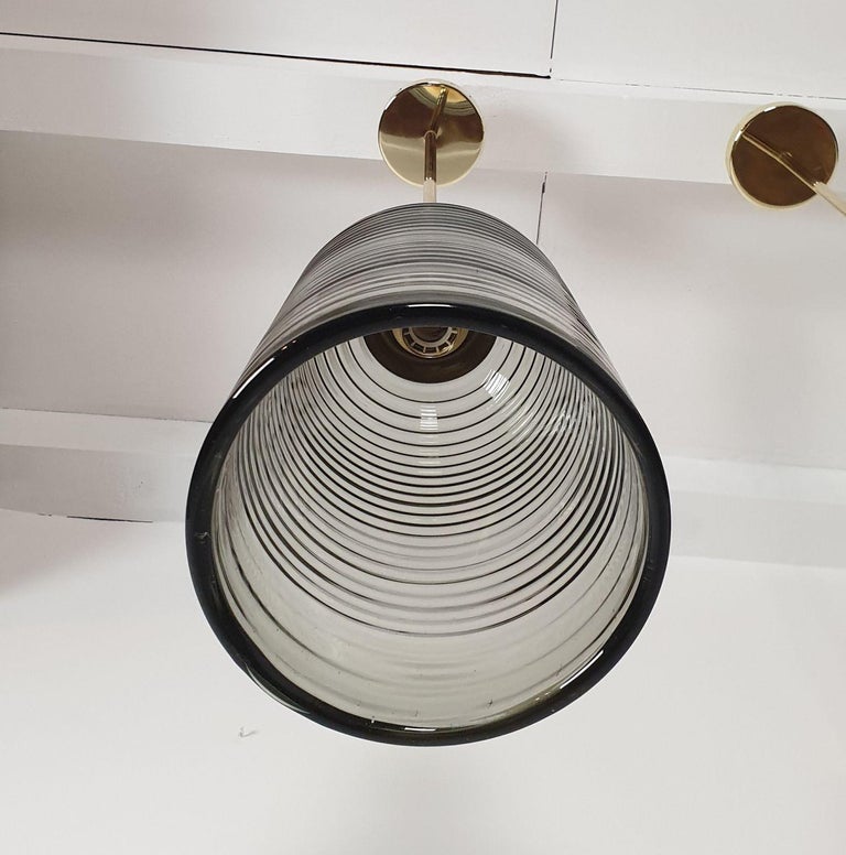 Murano glass/brass pendant ceiling lights, Mid Century Modern a pair